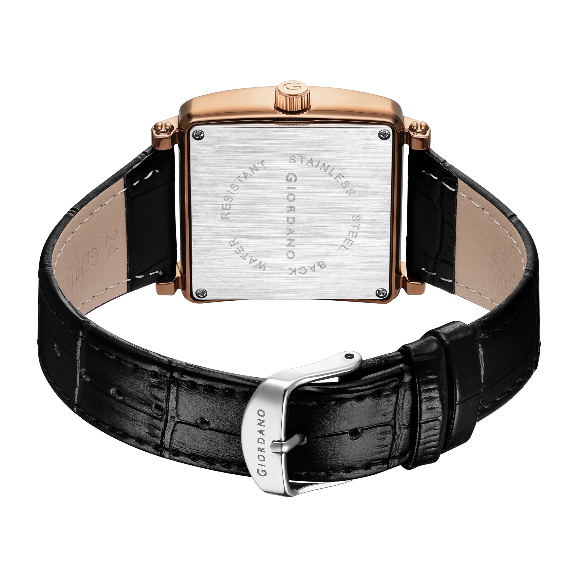 Giordano Elegant Watch for women Crystal-Studded Square Dial,  Leather Band,  Roman Numeral Dial-GZ-60091-01 - Image 5