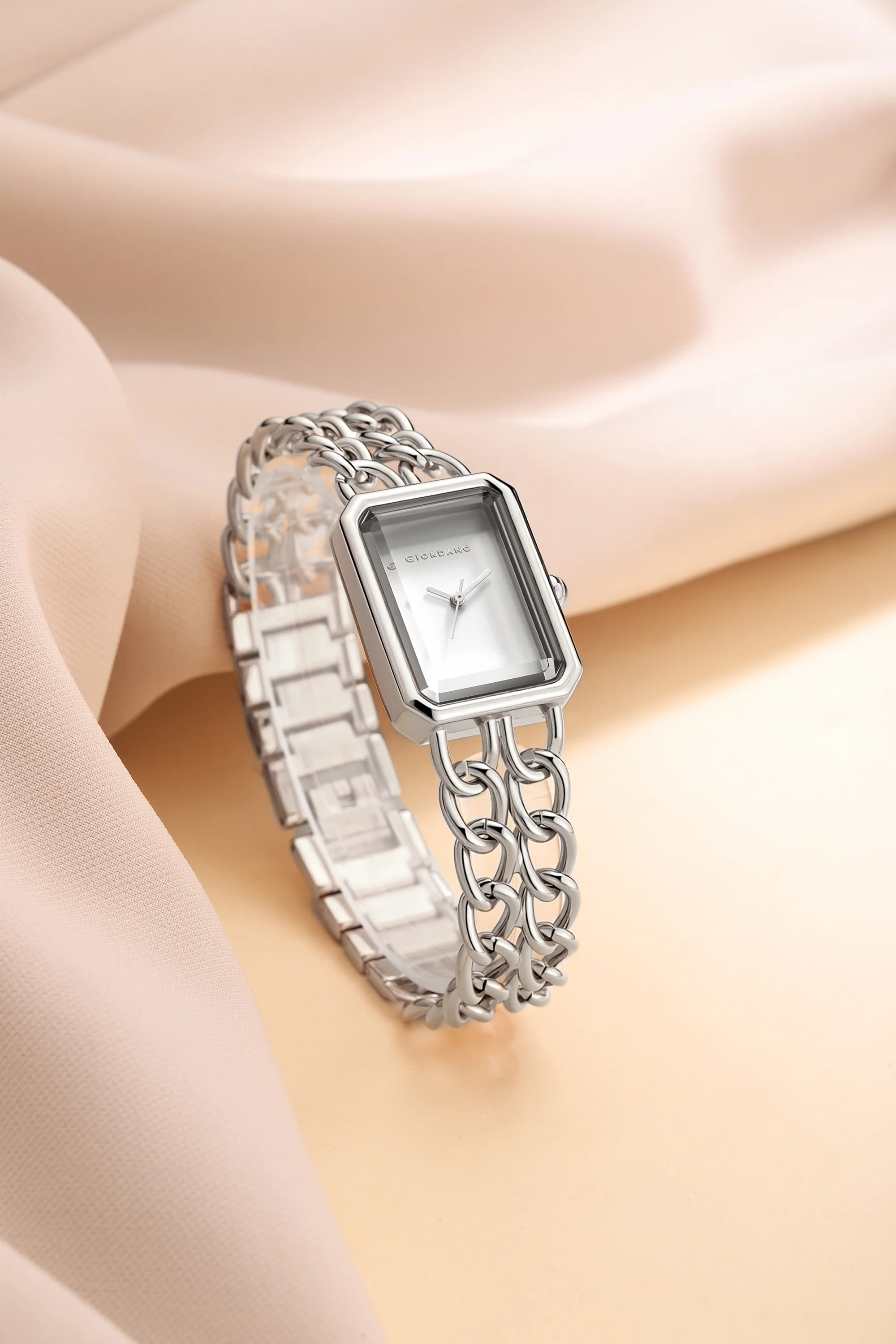 Giordano Elegant Watch for Women with Analog Display, Quartz Movement, Rectangular Case & Stainless Steel Chain Starp - GZ-60128-11 - Image 3