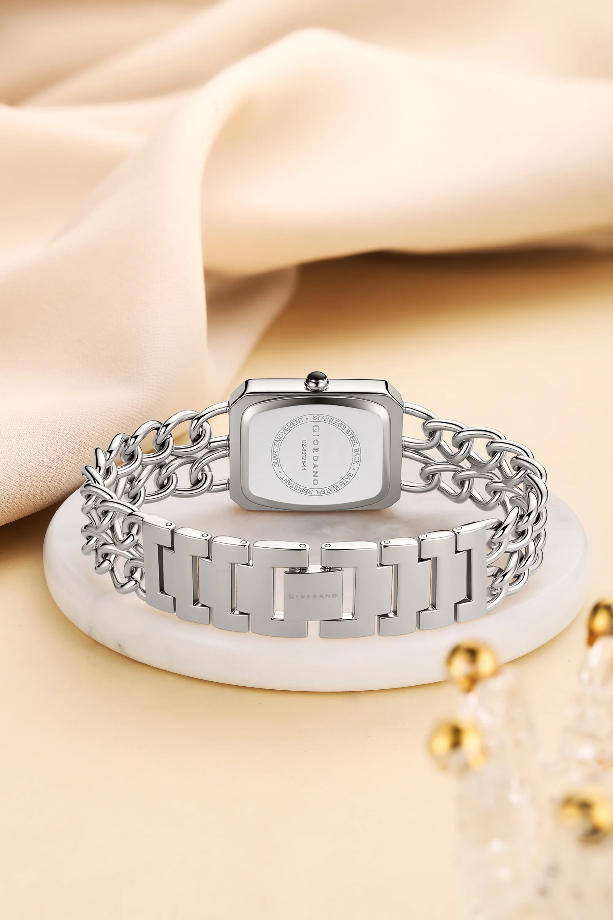 Giordano Elegant Watch for Women with Analog Display, Quartz Movement, Rectangular Case & Stainless Steel Chain Starp - GZ-60128-11 - Image 4