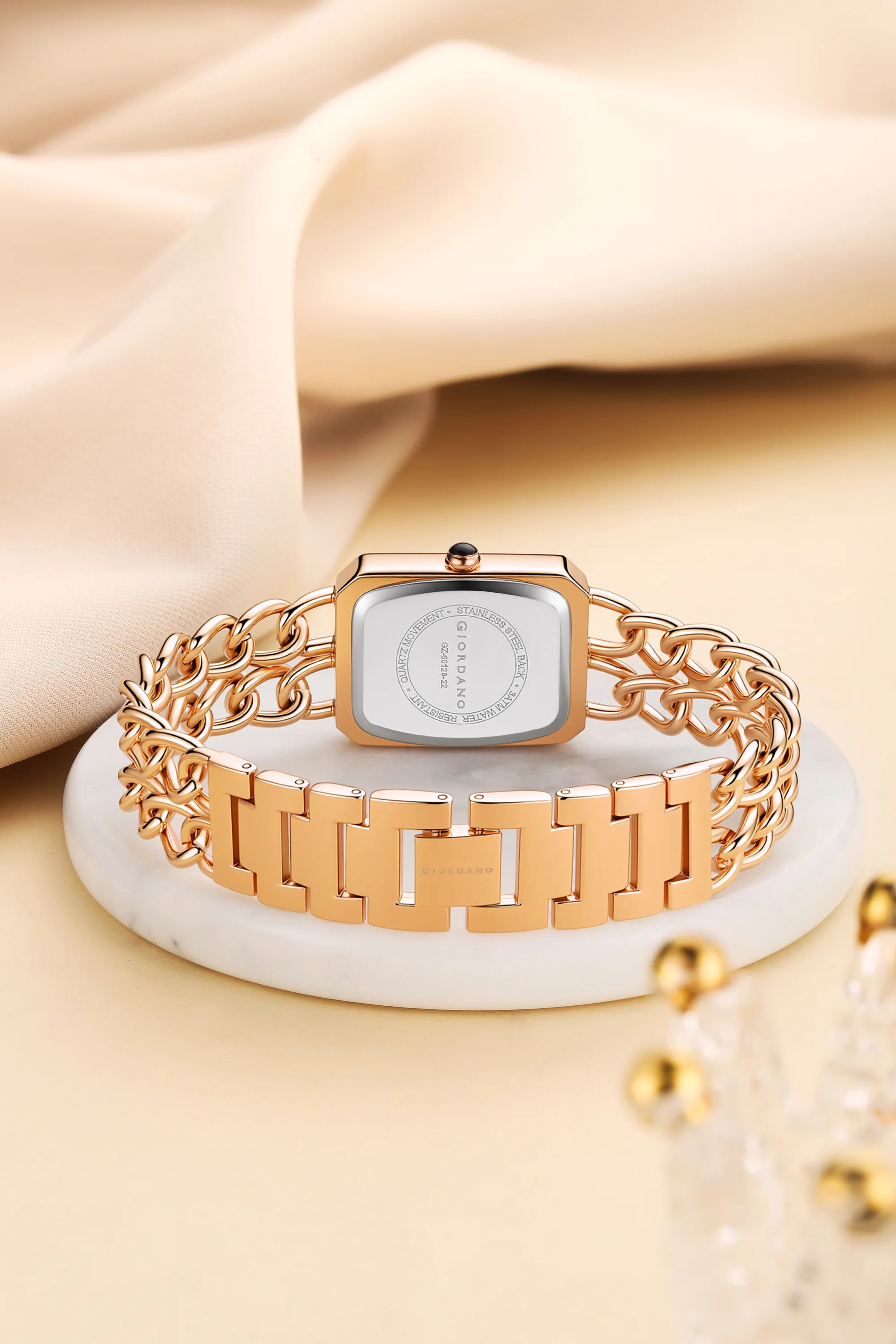 Giordano Elegant Watch for Women with Analog Display, Quartz Movement, Rectangular Case & Stainless Steel Chain Starp - GZ-60128-22 - Image 4