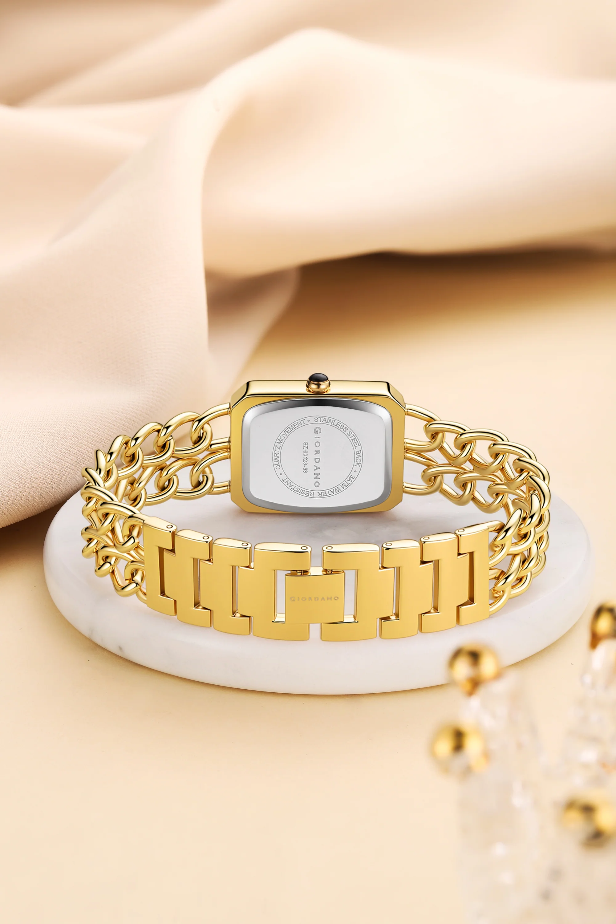 Giordano Elegant Watch for Women with Analog Display, Quartz Movement, Rectangular Case & Stainless Steel Chain Starp - GZ-60128-33 - Image 4