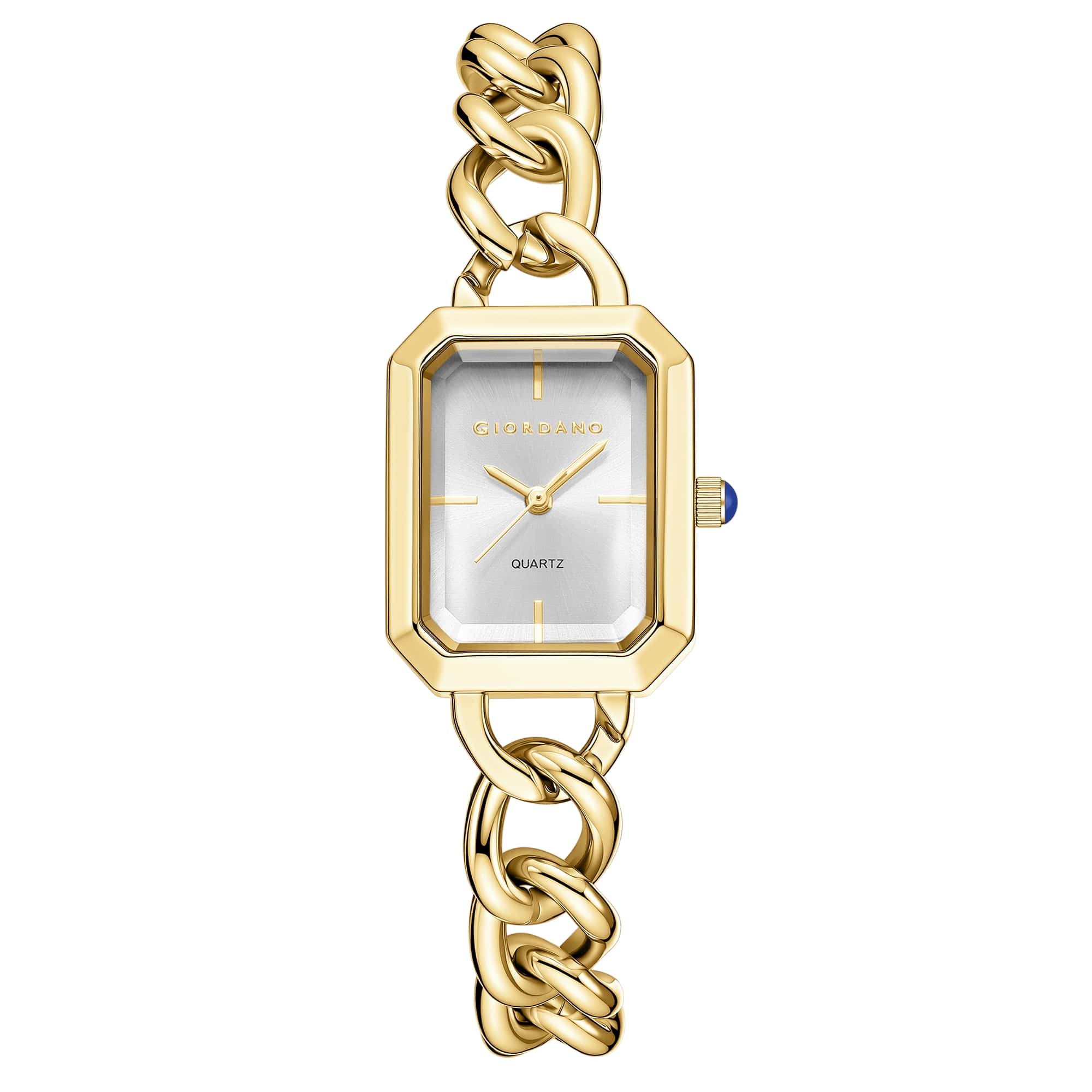 Giordano Elegant Watch for Women with Gloss Sunray Dial, Quartz Movement, Rectangular Case, Stainless Steel Chain Strap and Blue Crown Accent - GZ-60135-22 - Image 5