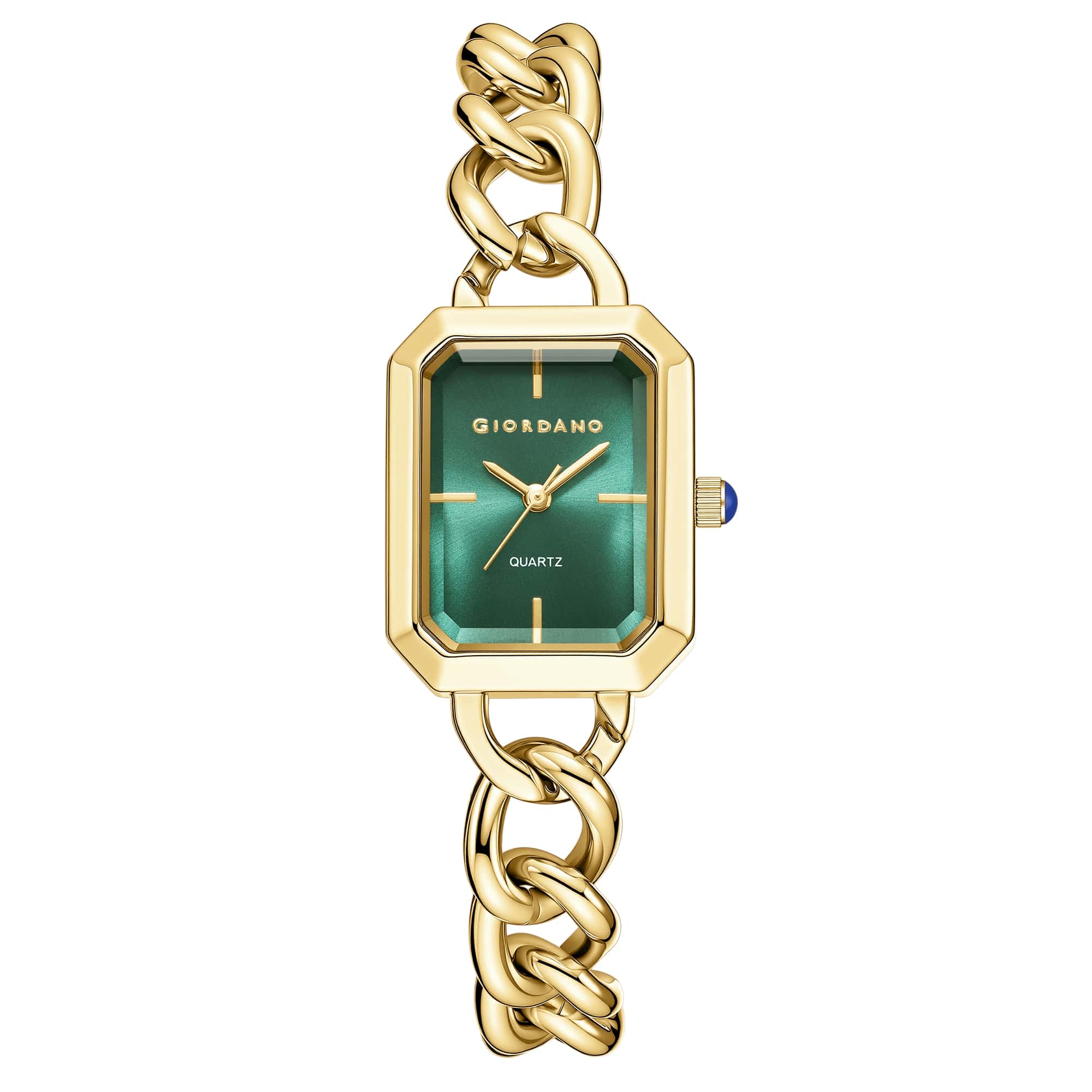 Giordano Elegant Watch for Women with Gloss Sunray Dial, Quartz Movement, Rectangular Case, Stainless Steel Chain Strap and Blue Crown Accent - GZ-60135-33 - Image 5