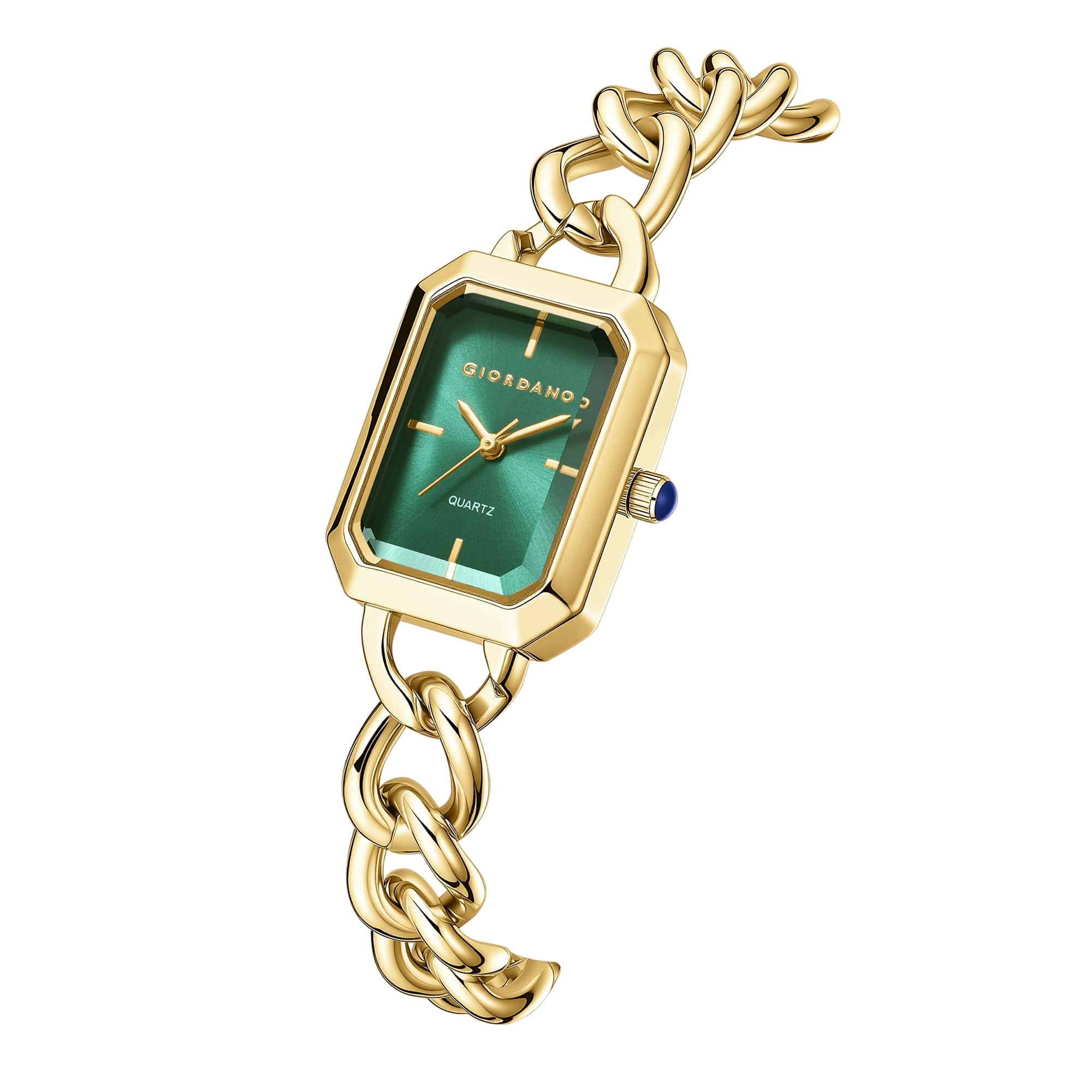Giordano Elegant Watch for Women with Gloss Sunray Dial, Quartz Movement, Rectangular Case, Stainless Steel Chain Strap and Blue Crown Accent - GZ-60135-33 - Image 6