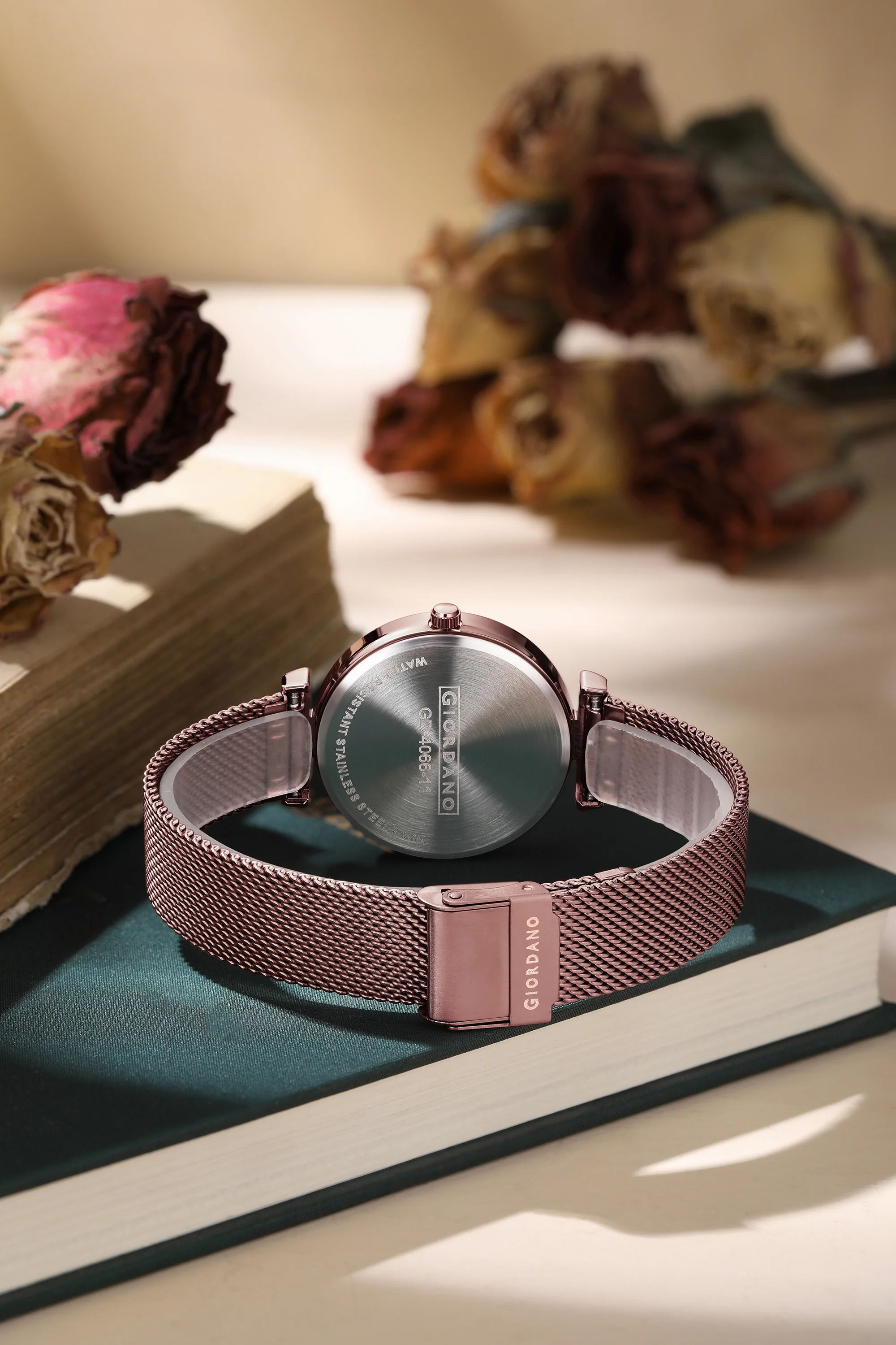 Giordano Eleganza Collection Analog Watch for Women with Crystal Studded Dial and Metallic Mesh Strap GD-4066-11 - Image 3