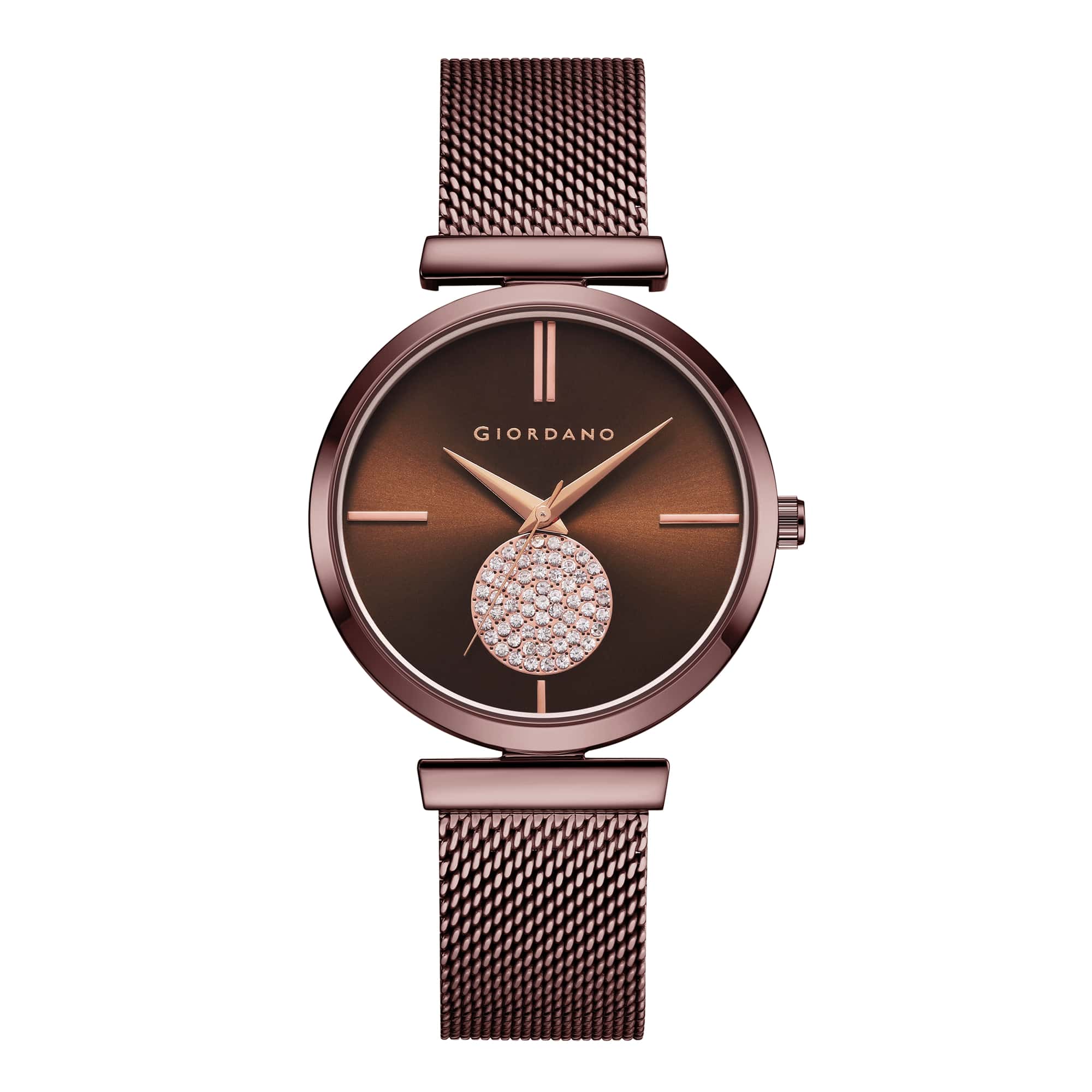 Giordano Eleganza Collection Analog Watch for Women with Crystal Studded Dial and Metallic Mesh Strap GD-4066-11 - Image 4