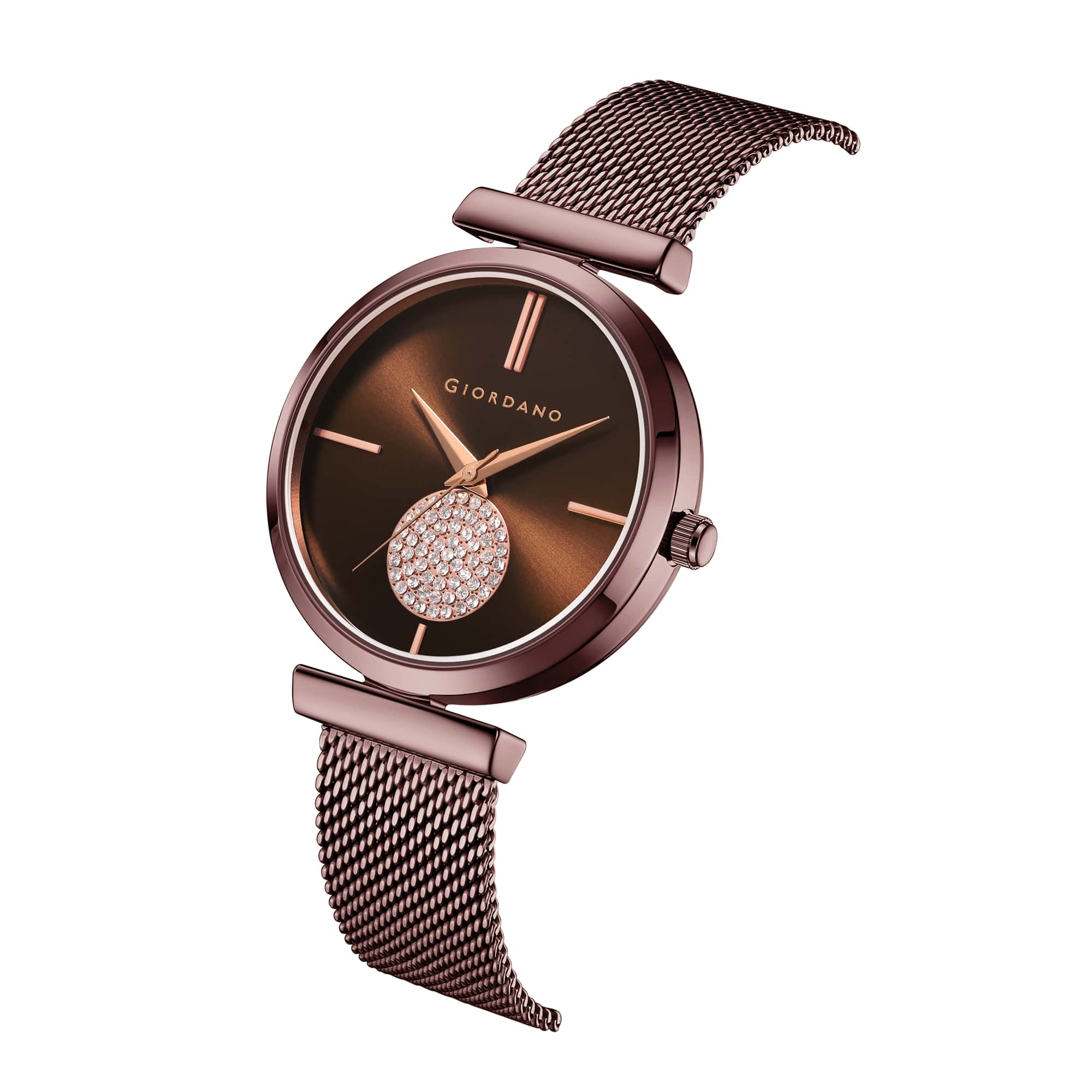 Giordano Eleganza Collection Analog Watch for Women with Crystal Studded Dial and Metallic Mesh Strap GD-4066-11 - Image 5