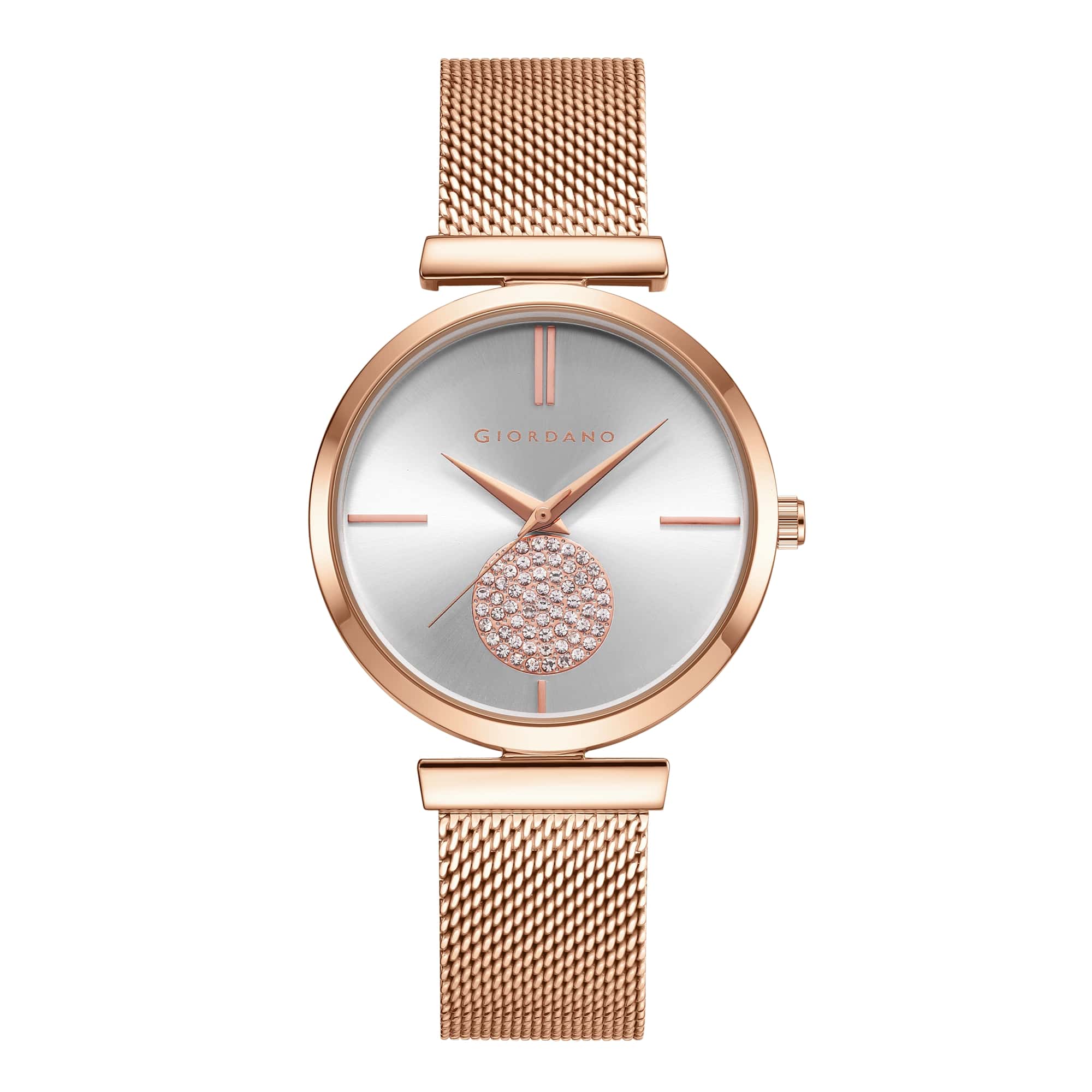 Giordano Eleganza Collection Analog Watch for Women with Crystal Studded Dial and Metallic Mesh Strap GD-4066-22 - Image 5