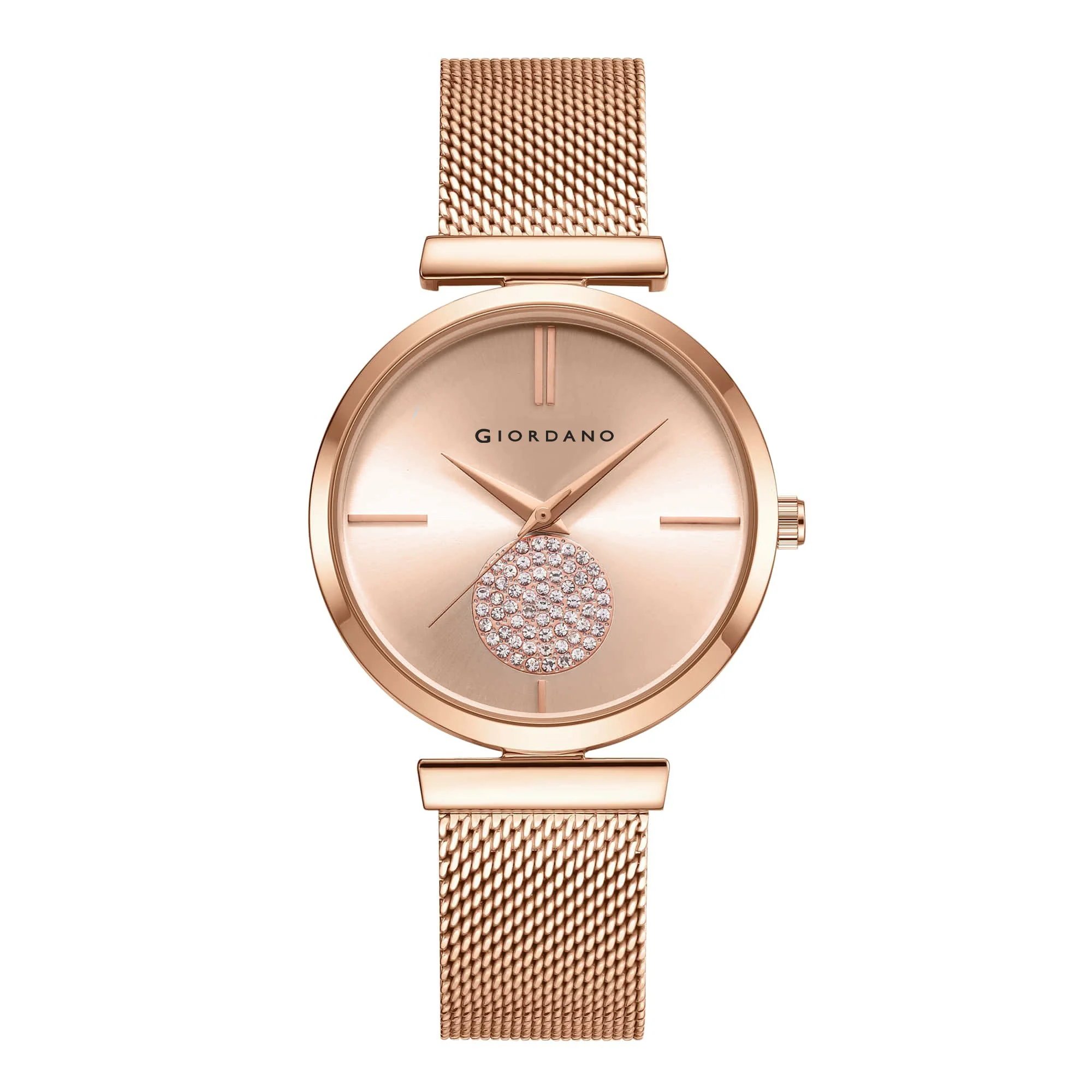 Giordano Eleganza Collection Analog Watch for Women with Crystal Studded Dial and Metallic Mesh Strap GD-4066-33 - Image 4