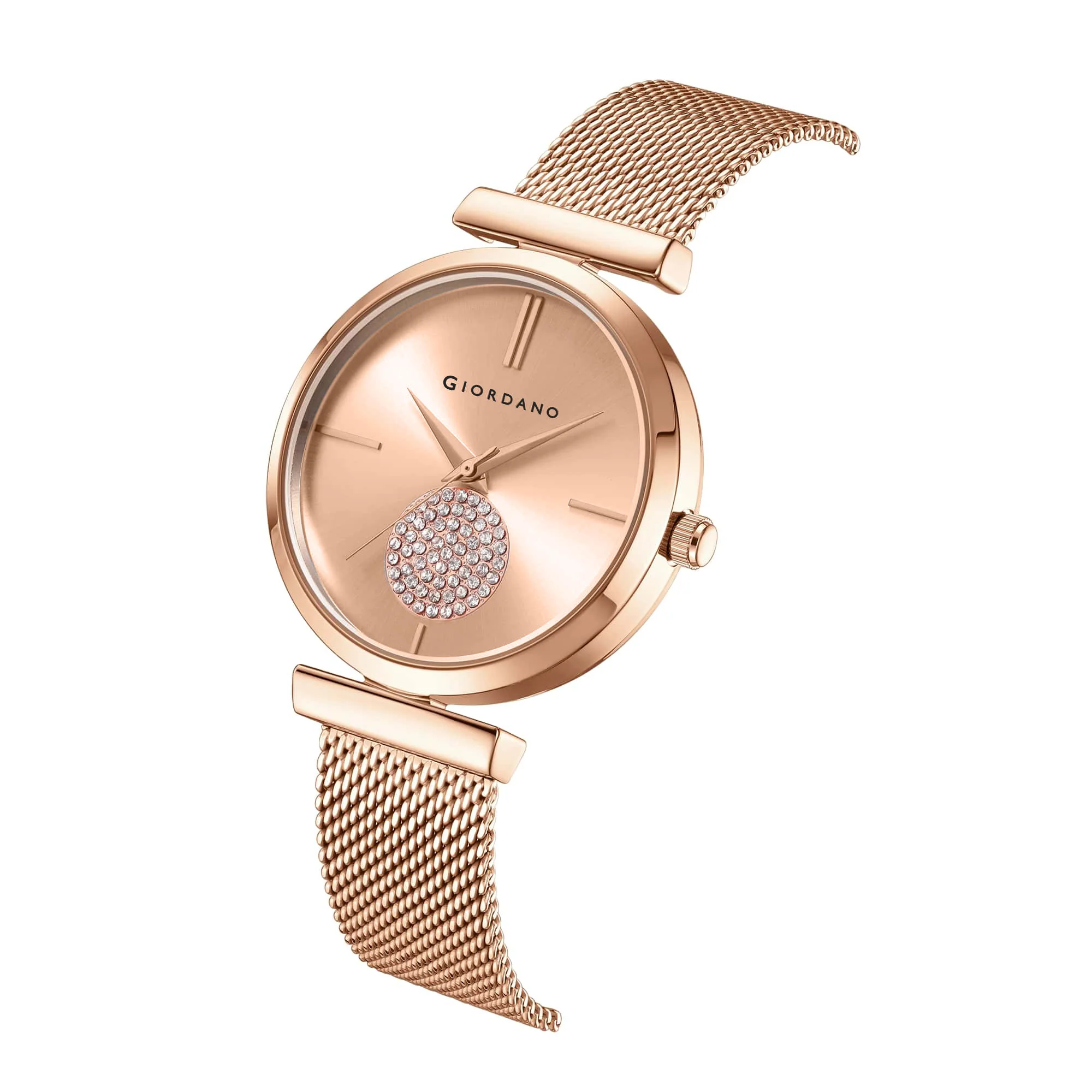 Giordano Eleganza Collection Analog Watch for Women with Crystal Studded Dial and Metallic Mesh Strap GD-4066-33 - Image 5