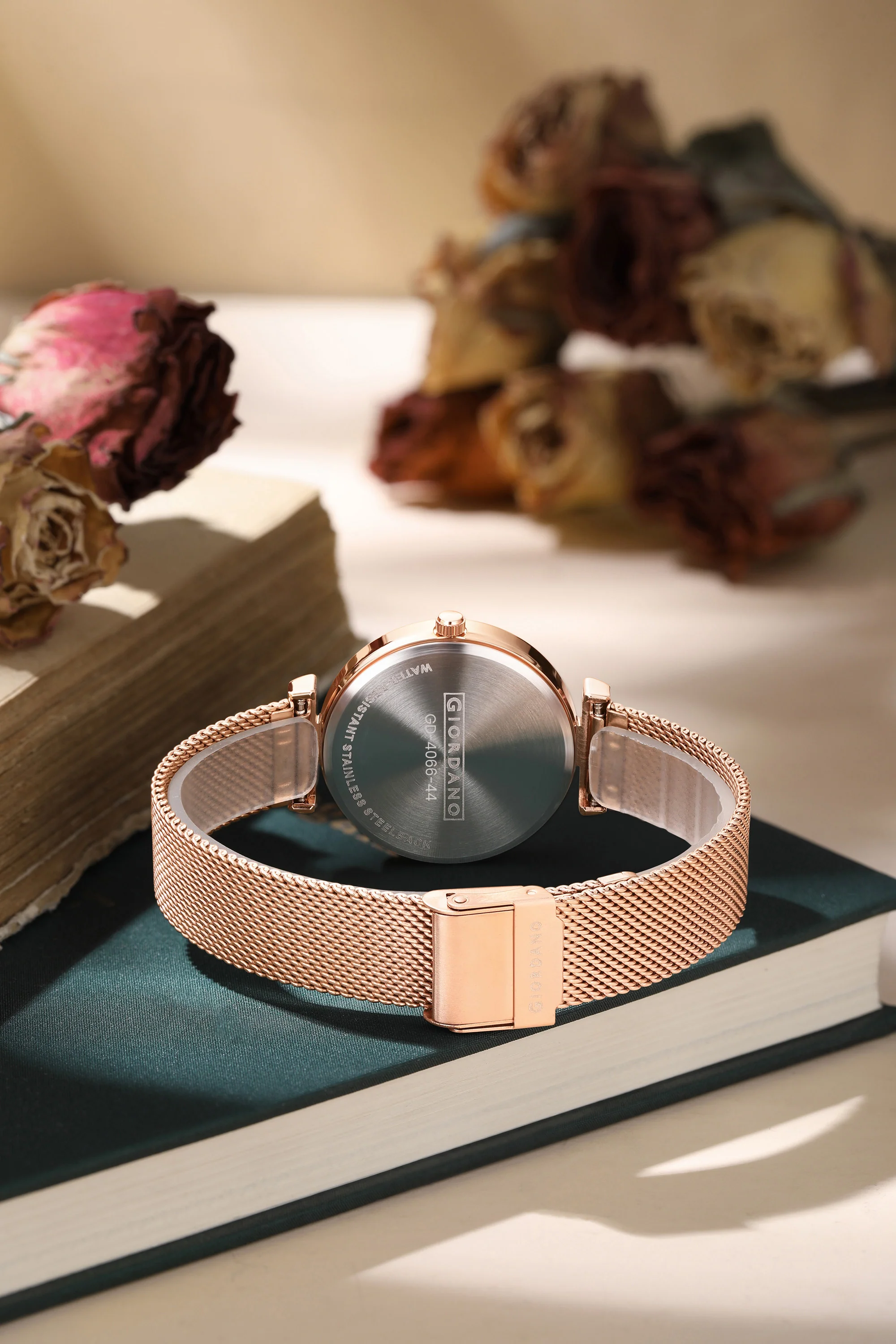 Giordano Eleganza Collection Analog Watch for Women with Crystal Studded Dial and Metallic Mesh Strap GD-4066-44 - Image 3