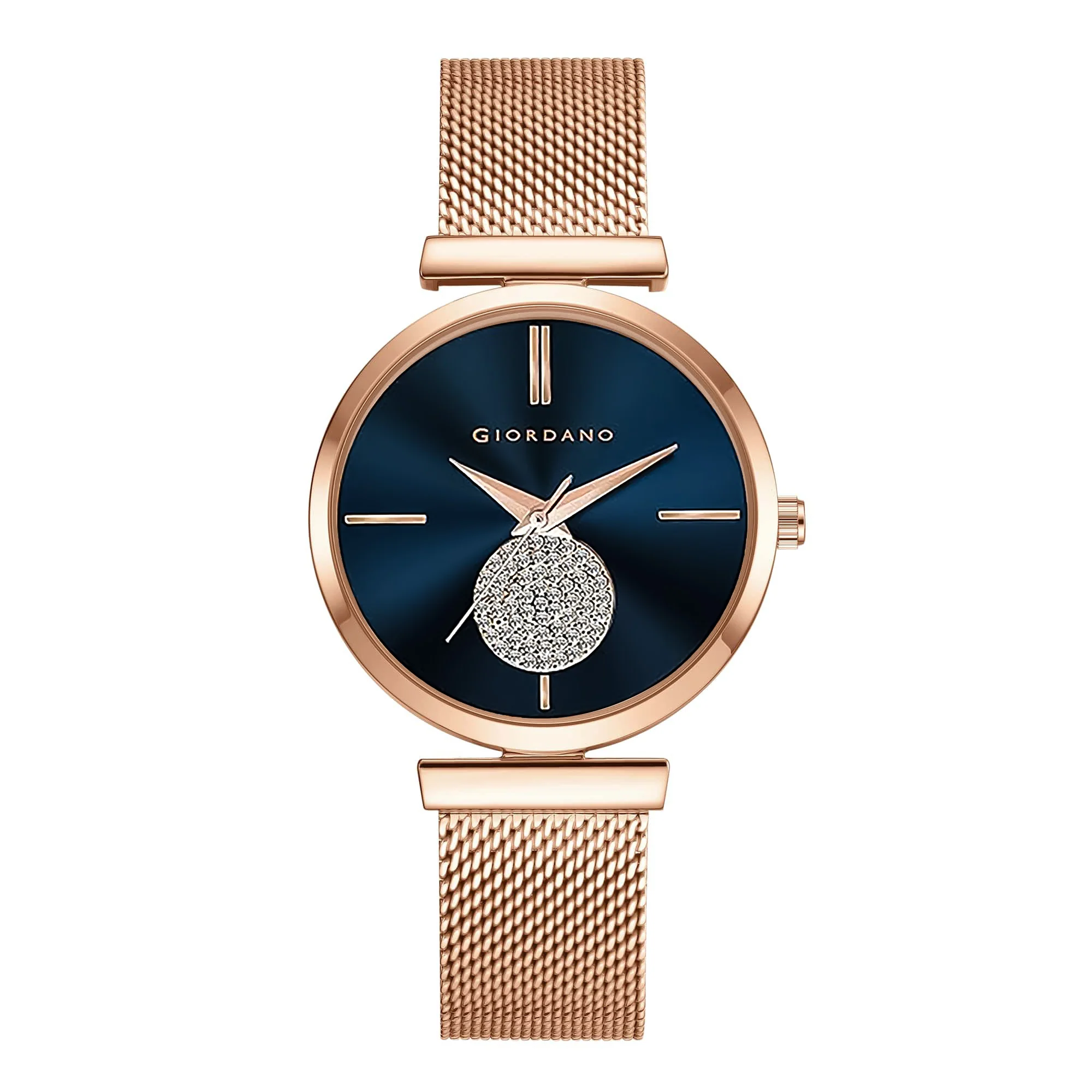 Giordano Eleganza Collection Analog Watch for Women with Crystal Studded Dial and Metallic Mesh Strap GD-4066-44 - Image 4