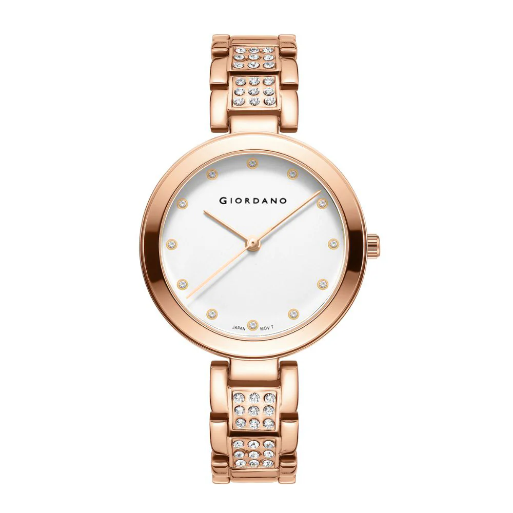 Giordano Eleganza Collection Analog Watch for Women with Crystal-Studded Strap & Diamond Indices - A2037-33 - Image 4