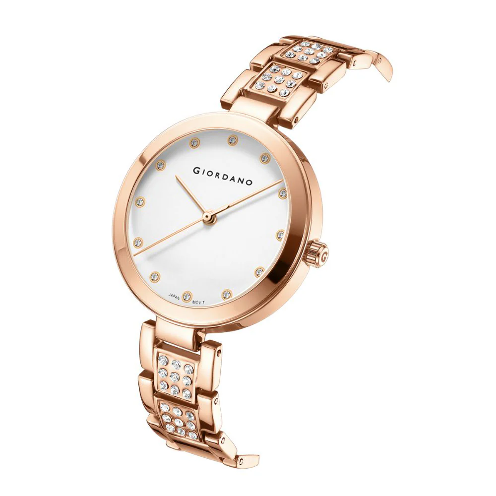 Giordano Eleganza Collection Analog Watch for Women with Crystal-Studded Strap & Diamond Indices - A2037-33 - Image 5