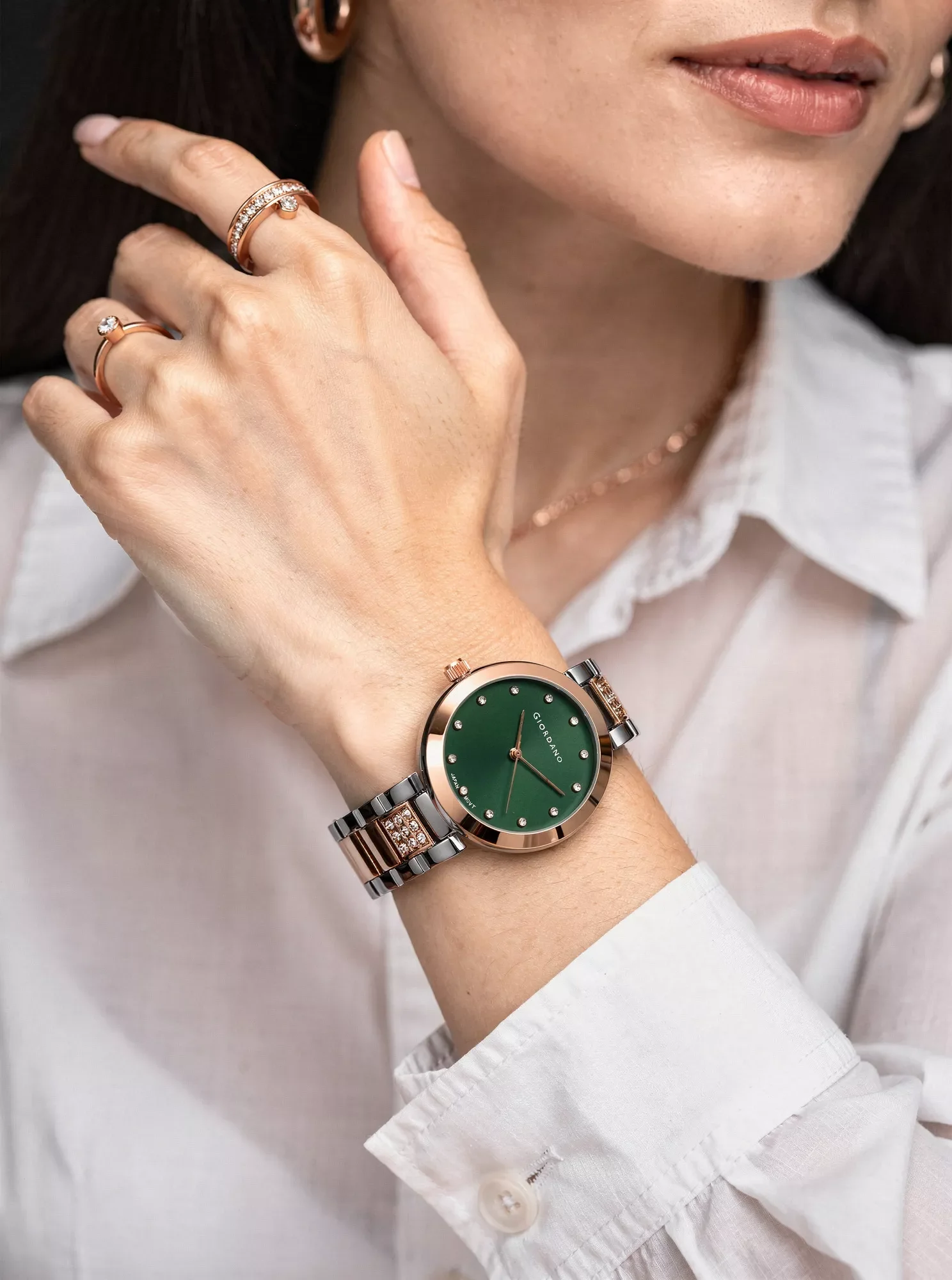 Giordano Eleganza Collection Analog Watch for Women with Crystal-Studded Strap & Diamond Indices-A2037-99 - Image 2