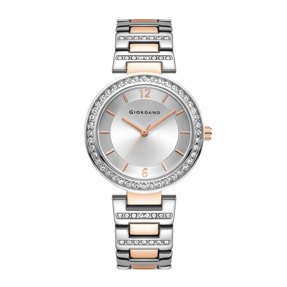 Giordano Eleganza Collection Analog Watch for Women with Diamond Studded Case and Urban Fashion Metal Strap Ladies Wrist Watch Gift for Women GD4051-22 - Image 4