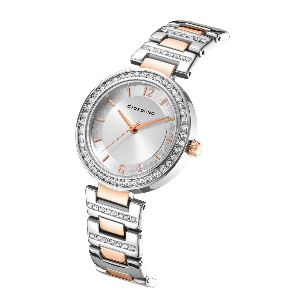 Giordano Eleganza Collection Analog Watch for Women with Diamond Studded Case and Urban Fashion Metal Strap Ladies Wrist Watch Gift for Women GD4051-22 - Image 5