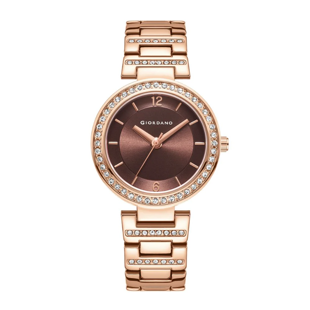 Giordano Eleganza Collection Analog Watch for Women with Diamond Studded Case and Urban Fashion Metal Strap Ladies Wrist Watch Gift for Women GD4051-33 - Image 4