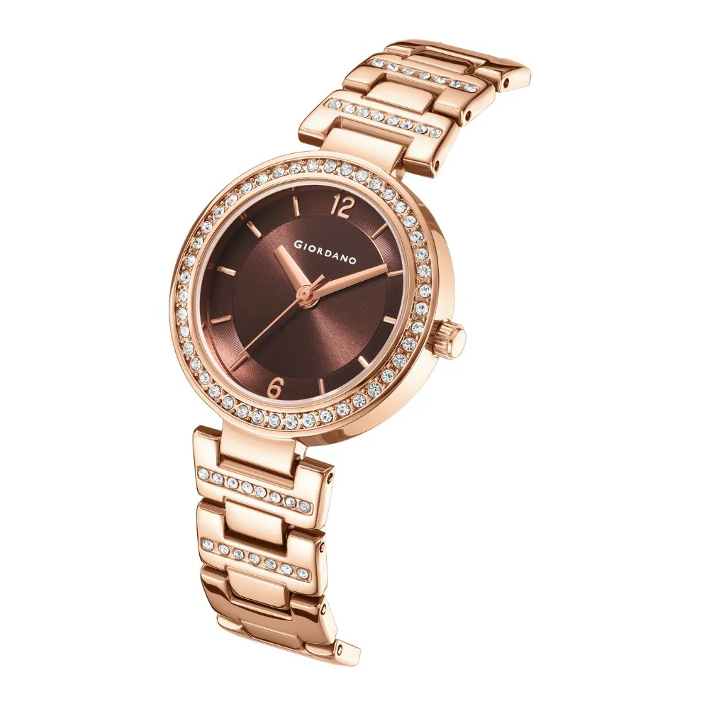 Giordano Eleganza Collection Analog Watch for Women with Diamond Studded Case and Urban Fashion Metal Strap Ladies Wrist Watch Gift for Women GD4051-33 - Image 5