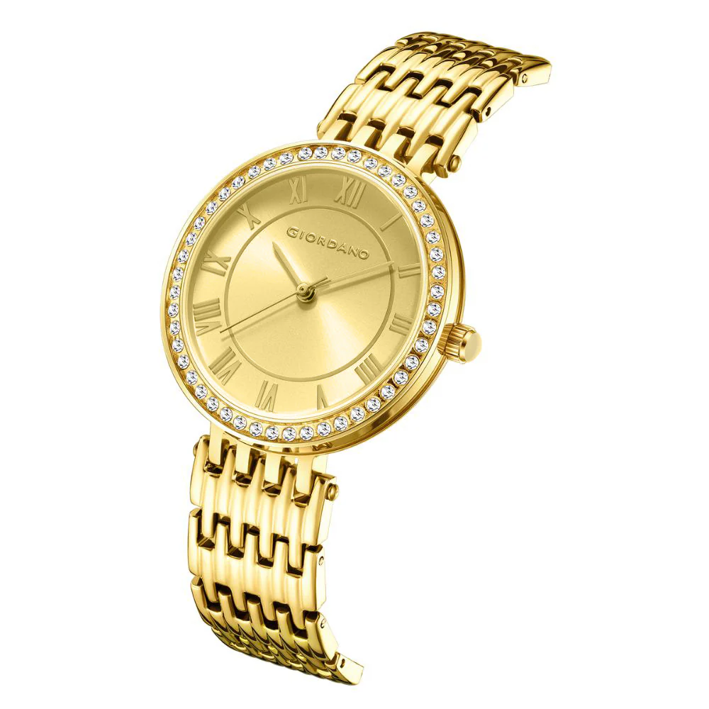 Giordano Eleganza Collection Watch for Women with Stainless Steel Strap and Crystal Embellished Bezel, Roman Numerals-A2083-00A - Image 5