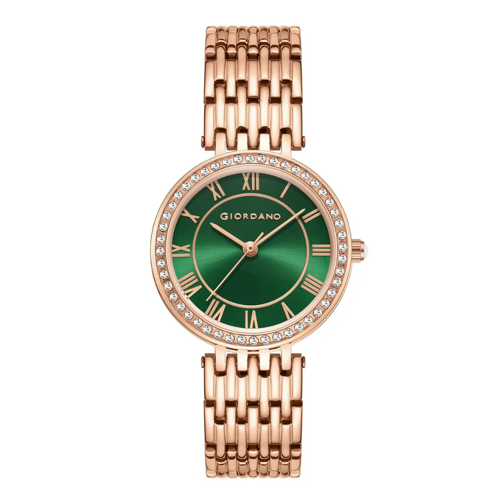 Giordano Eleganza Collection Watch for Women with Stainless Steel Strap and Crystal Embellished Bezel, Roman Numerals-A2083-11B - Image 4