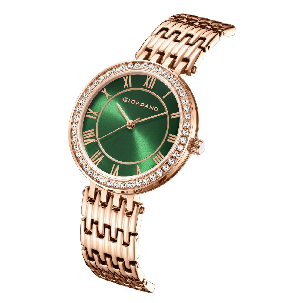 Giordano Eleganza Collection Watch for Women with Stainless Steel Strap and Crystal Embellished Bezel, Roman Numerals-A2083-11B - Image 5