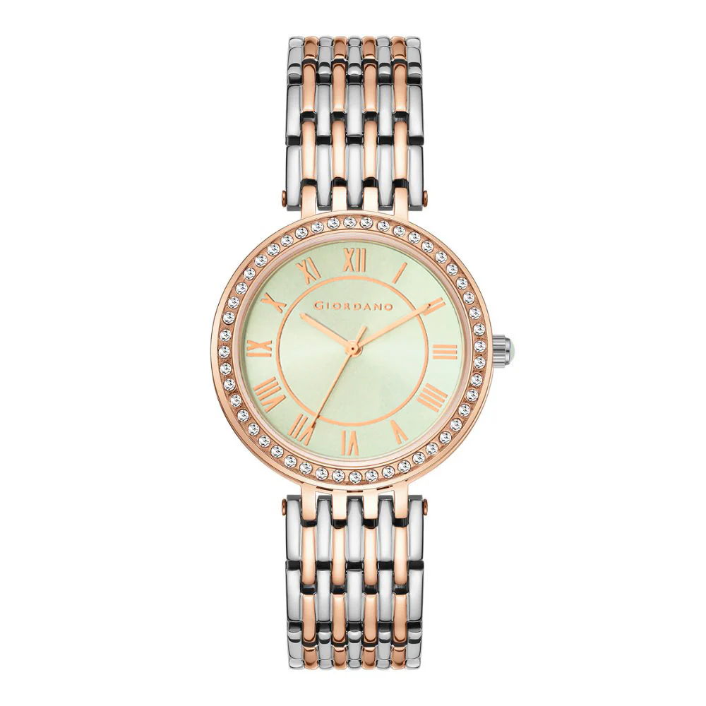 Giordano Eleganza Collection Watch for Women with Stainless Steel Strap and Crystal Embellished Bezel, Roman Numerals-A2083-11C - Image 4
