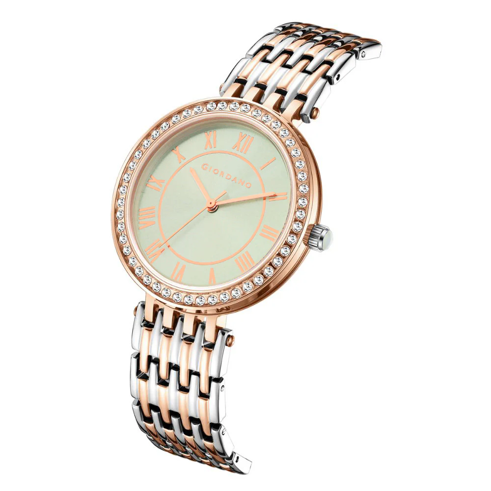 Giordano Eleganza Collection Watch for Women with Stainless Steel Strap and Crystal Embellished Bezel, Roman Numerals-A2083-11C - Image 5