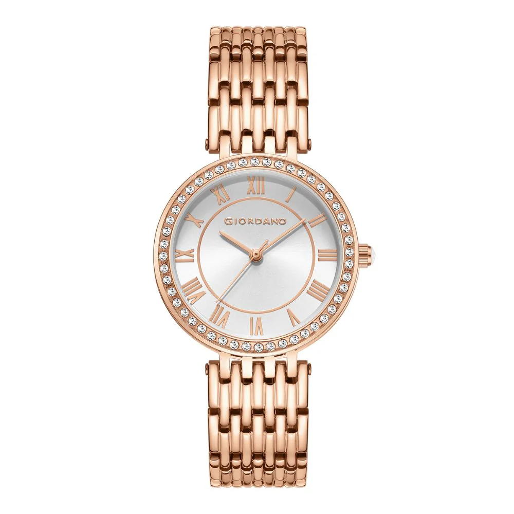Giordano Eleganza Collection Watch for Women with Stainless Steel Strap and Crystal Embellished Bezel, Roman Numerals-A2083-22 - Image 4