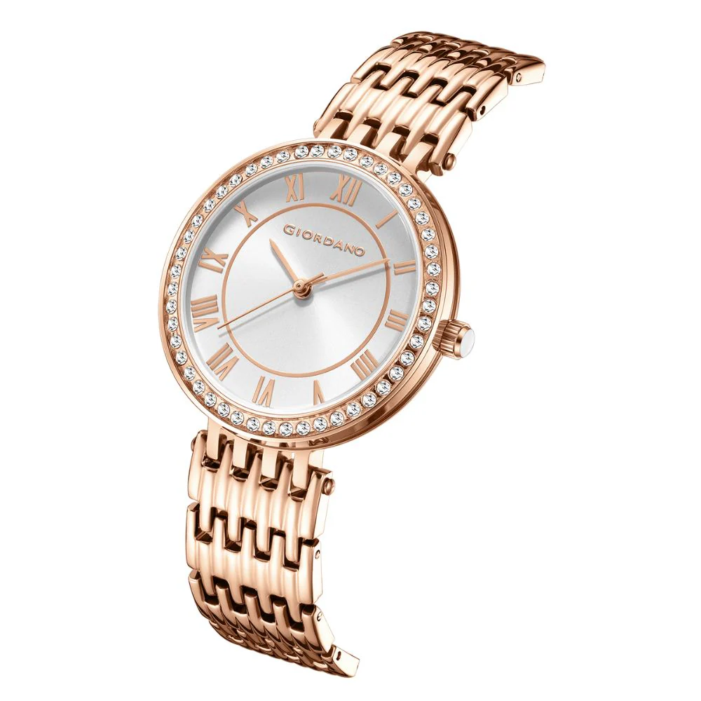 Giordano Eleganza Collection Watch for Women with Stainless Steel Strap and Crystal Embellished Bezel, Roman Numerals-A2083-22 - Image 5