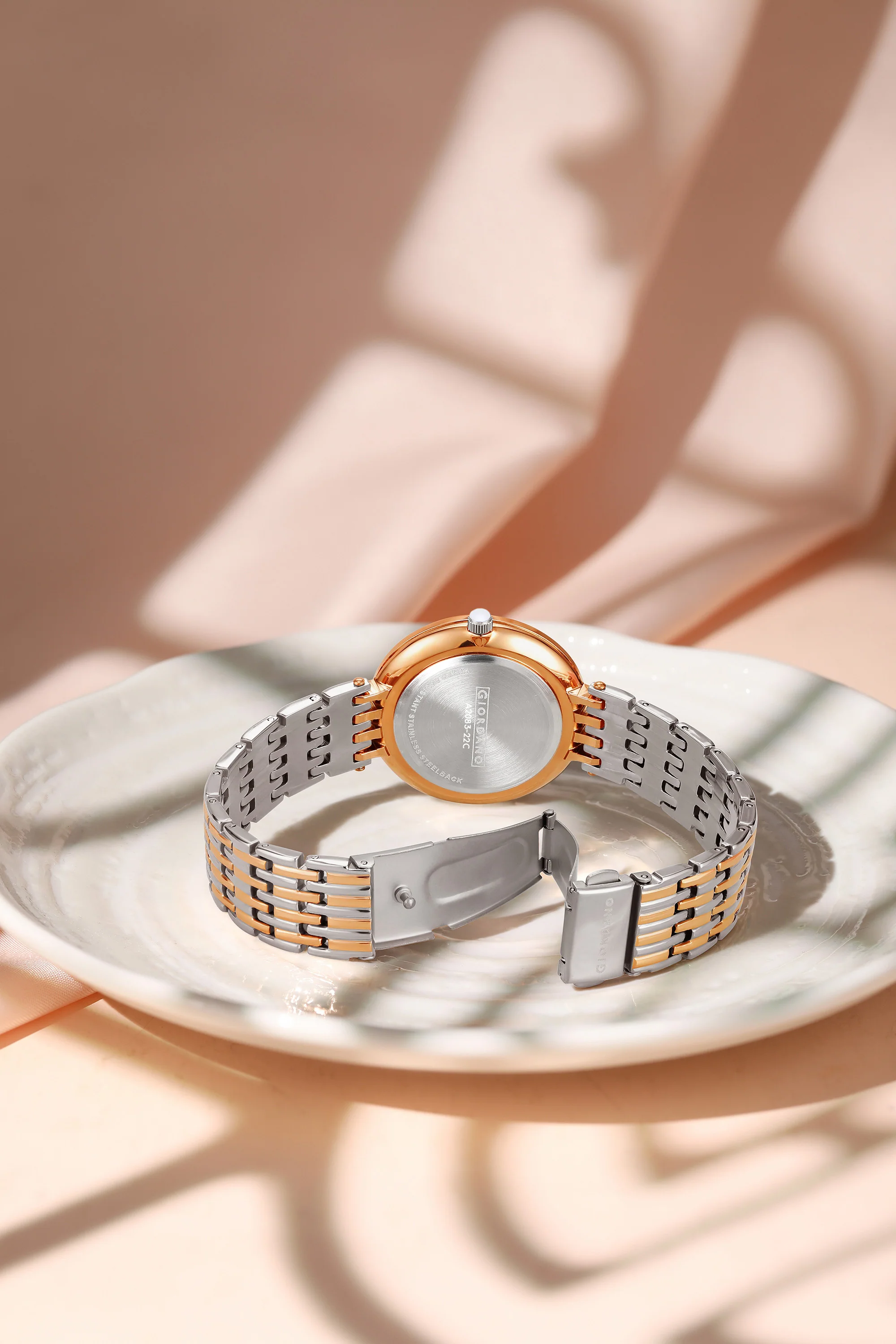 Giordano Eleganza Collection Watch for Women with Stainless Steel Strap and Crystal Embellished Bezel, Roman Numerals-A2083-22C - Image 3