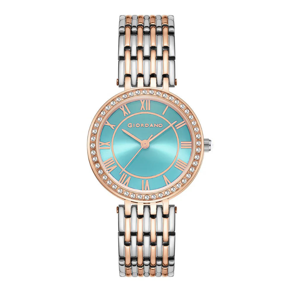 Giordano Eleganza Collection Watch for Women with Stainless Steel Strap and Crystal Embellished Bezel, Roman Numerals-A2083-22C - Image 4