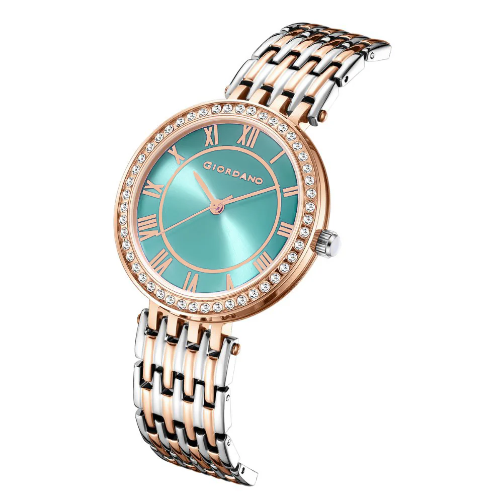 Giordano Eleganza Collection Watch for Women with Stainless Steel Strap and Crystal Embellished Bezel, Roman Numerals-A2083-22C - Image 5