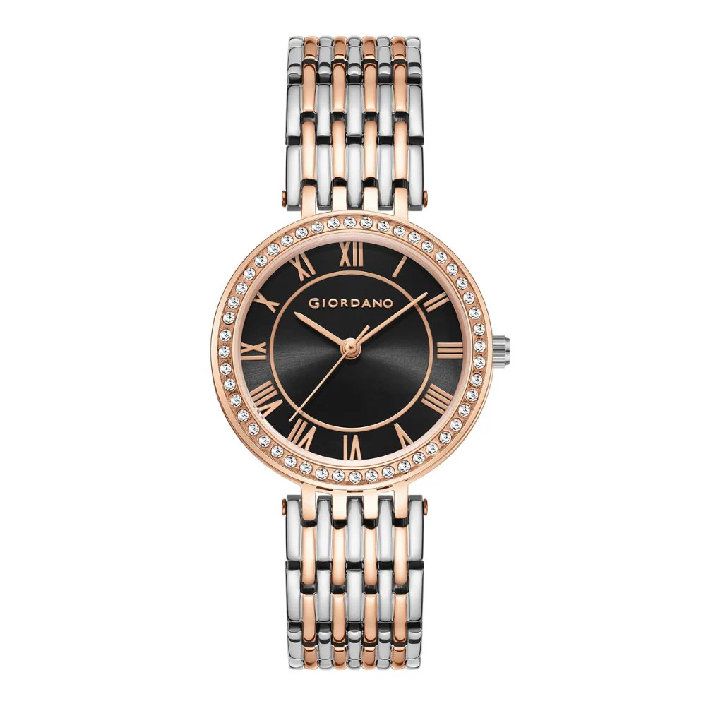 Giordano Eleganza Collection Watch for Women with Stainless Steel Strap and Crystal Embellished Bezel, Roman Numerals-A2083-44 - Image 3