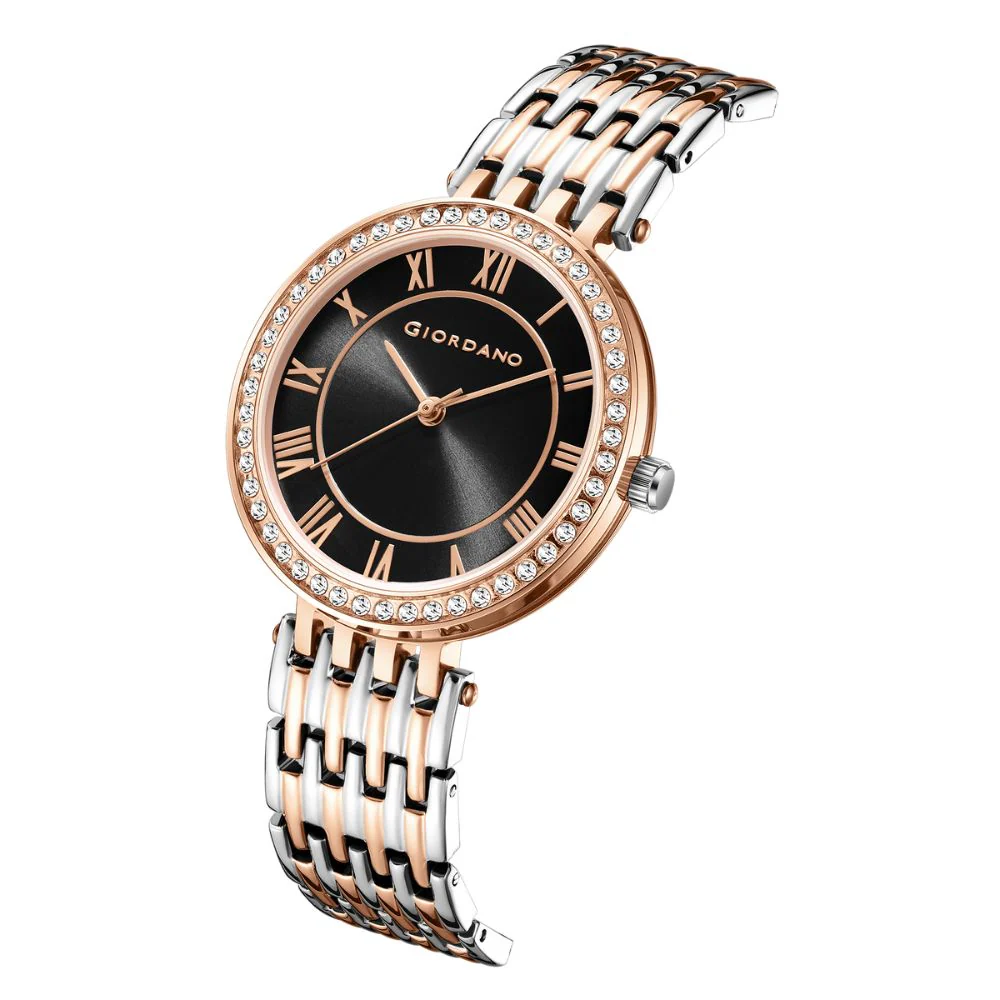 Giordano Eleganza Collection Watch for Women with Stainless Steel Strap and Crystal Embellished Bezel, Roman Numerals-A2083-44 - Image 4