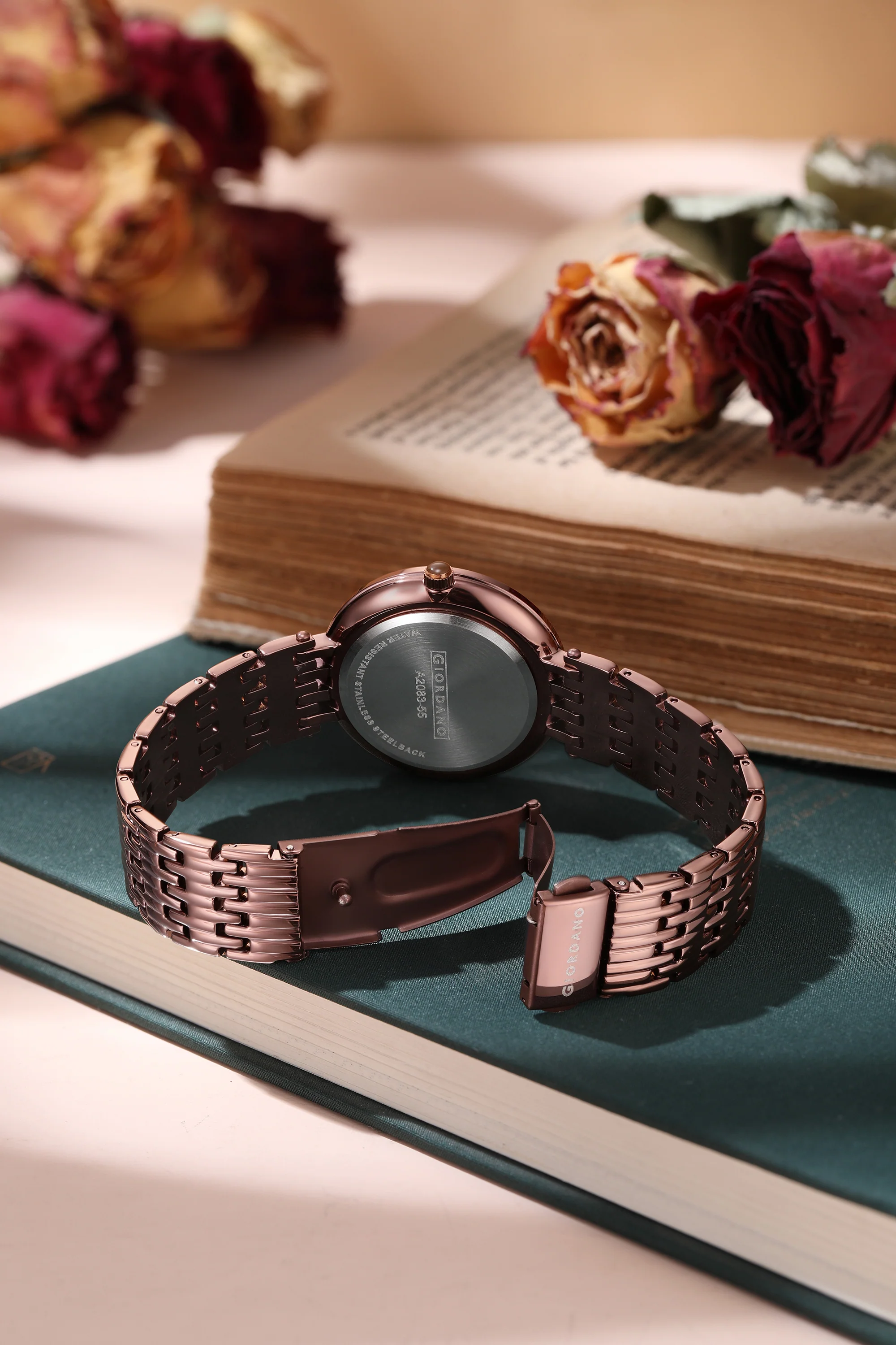 Giordano Eleganza Collection Watch for Women with Stainless Steel Strap and Crystal Embellished Bezel, Roman Numerals-A2083-55 - Image 3