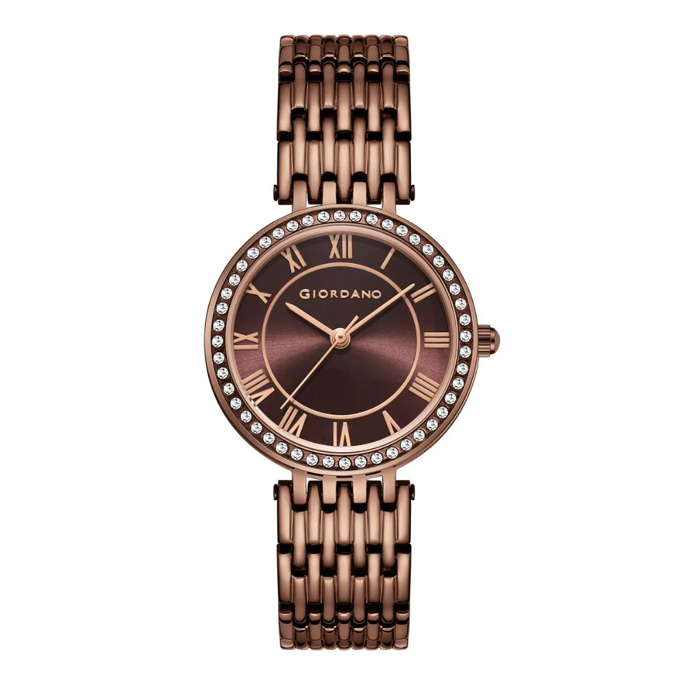 Giordano Eleganza Collection Watch for Women with Stainless Steel Strap and Crystal Embellished Bezel, Roman Numerals-A2083-55 - Image 4