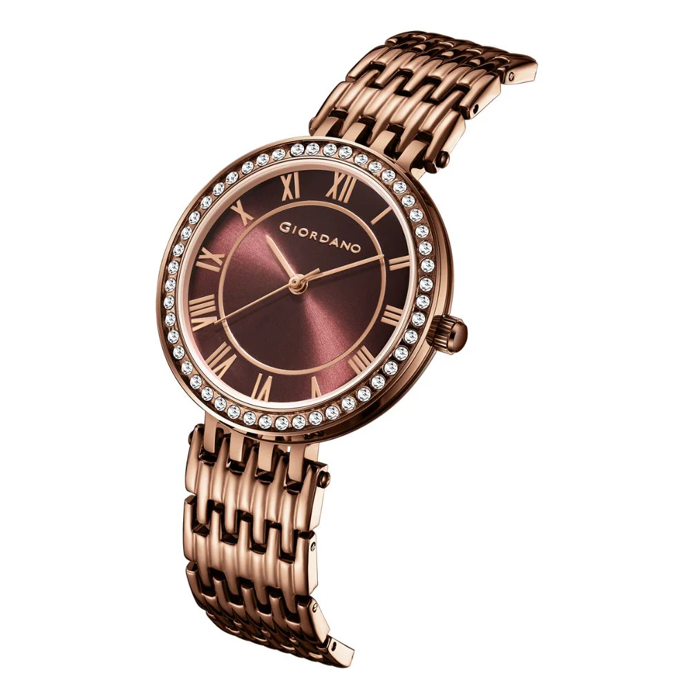 Giordano Eleganza Collection Watch for Women with Stainless Steel Strap and Crystal Embellished Bezel, Roman Numerals-A2083-55 - Image 5
