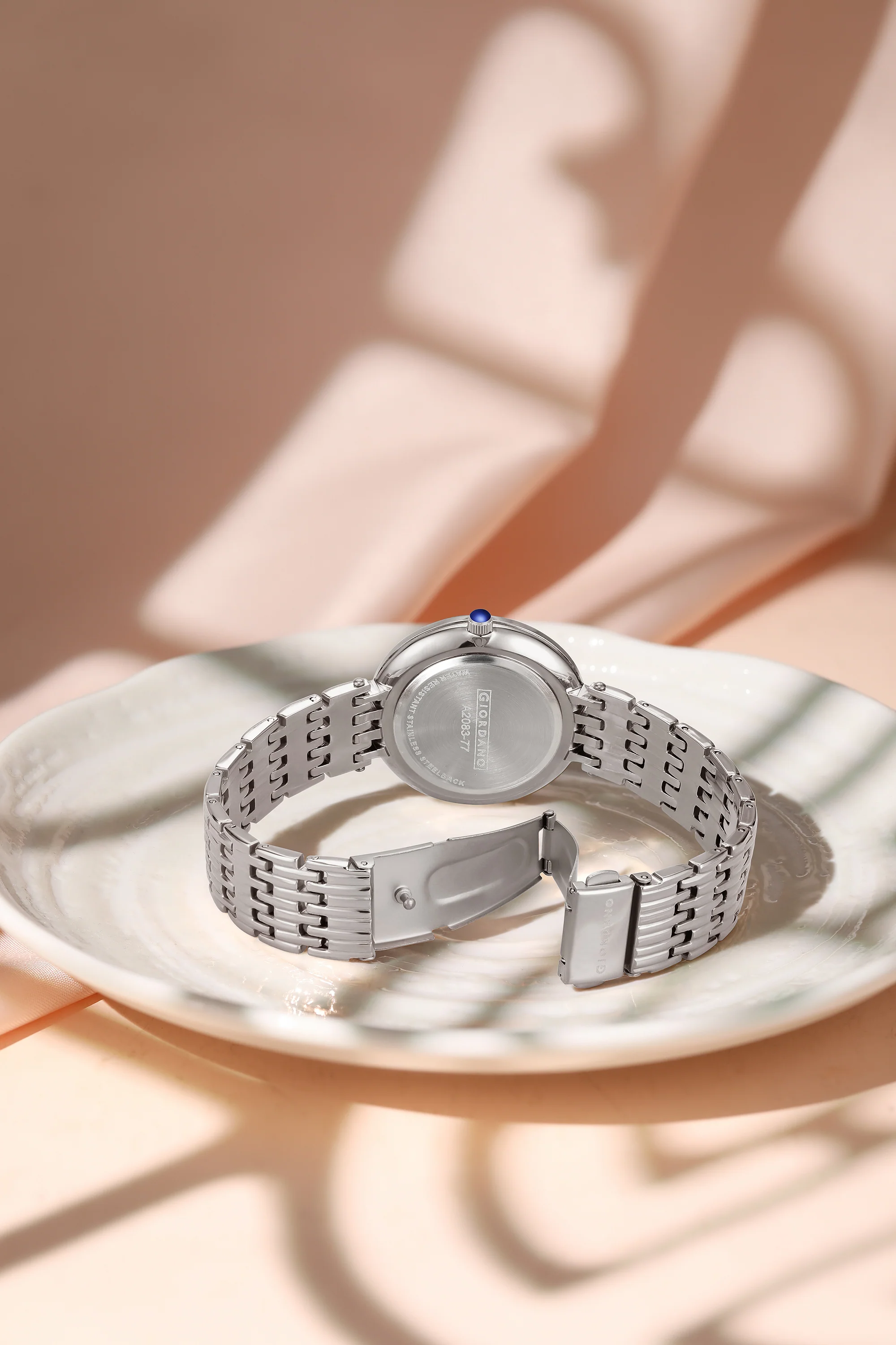 Giordano Eleganza Collection Watch for Women with Stainless Steel Strap and Crystal Embellished Bezel, Roman Numerals-A2083-77 - Image 4