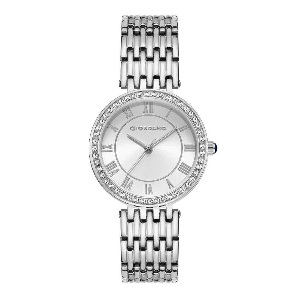 Giordano Eleganza Collection Watch for Women with Stainless Steel Strap and Crystal Embellished Bezel, Roman Numerals-A2083-77 - Image 5