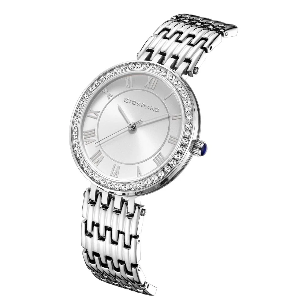 Giordano Eleganza Collection Watch for Women with Stainless Steel Strap and Crystal Embellished Bezel, Roman Numerals-A2083-77 - Image 6