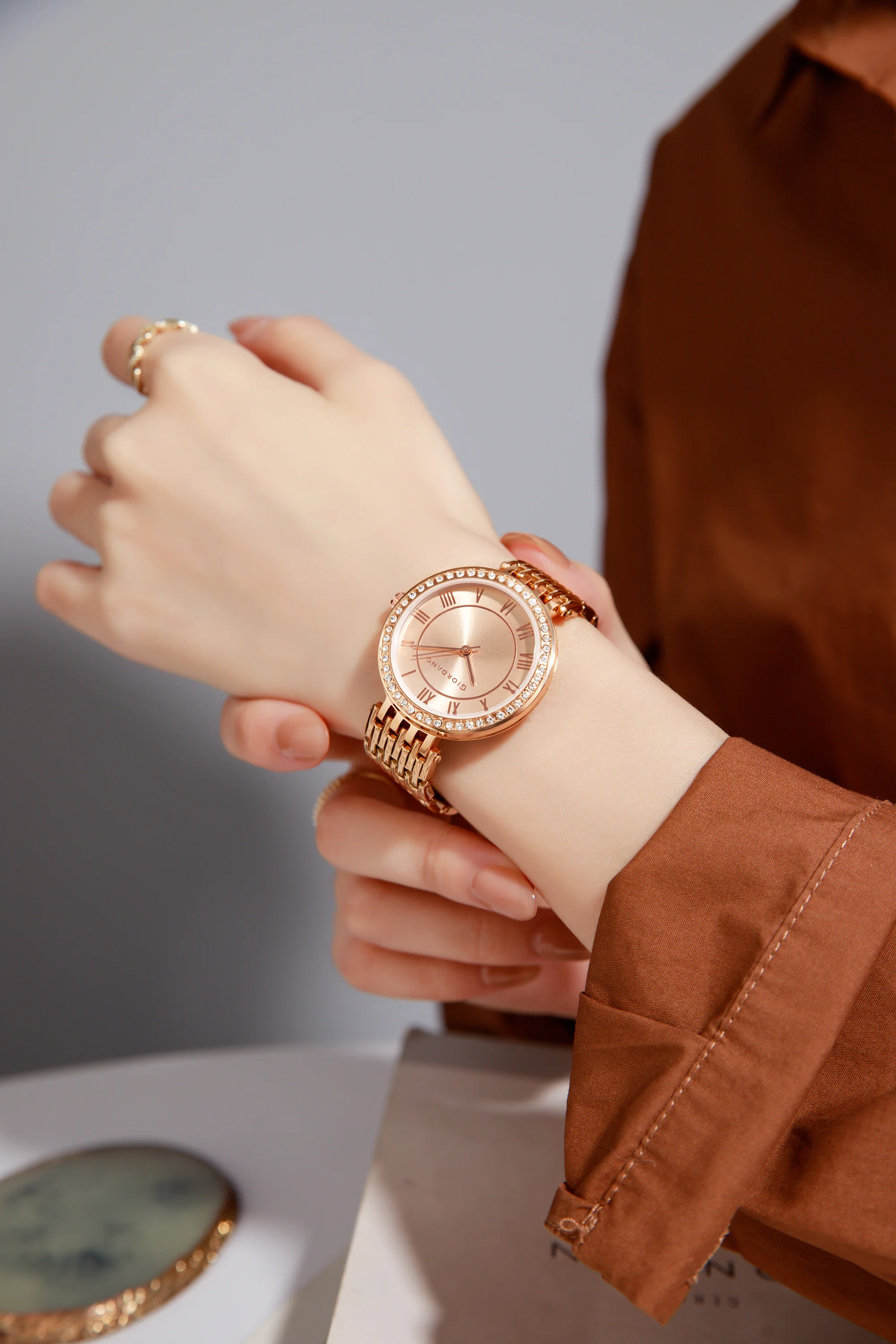 Giordano Eleganza Collection Watch for Women with Stainless Steel Strap and Crystal Embellished Bezel, Roman Numerals-A2083-66 - Image 2