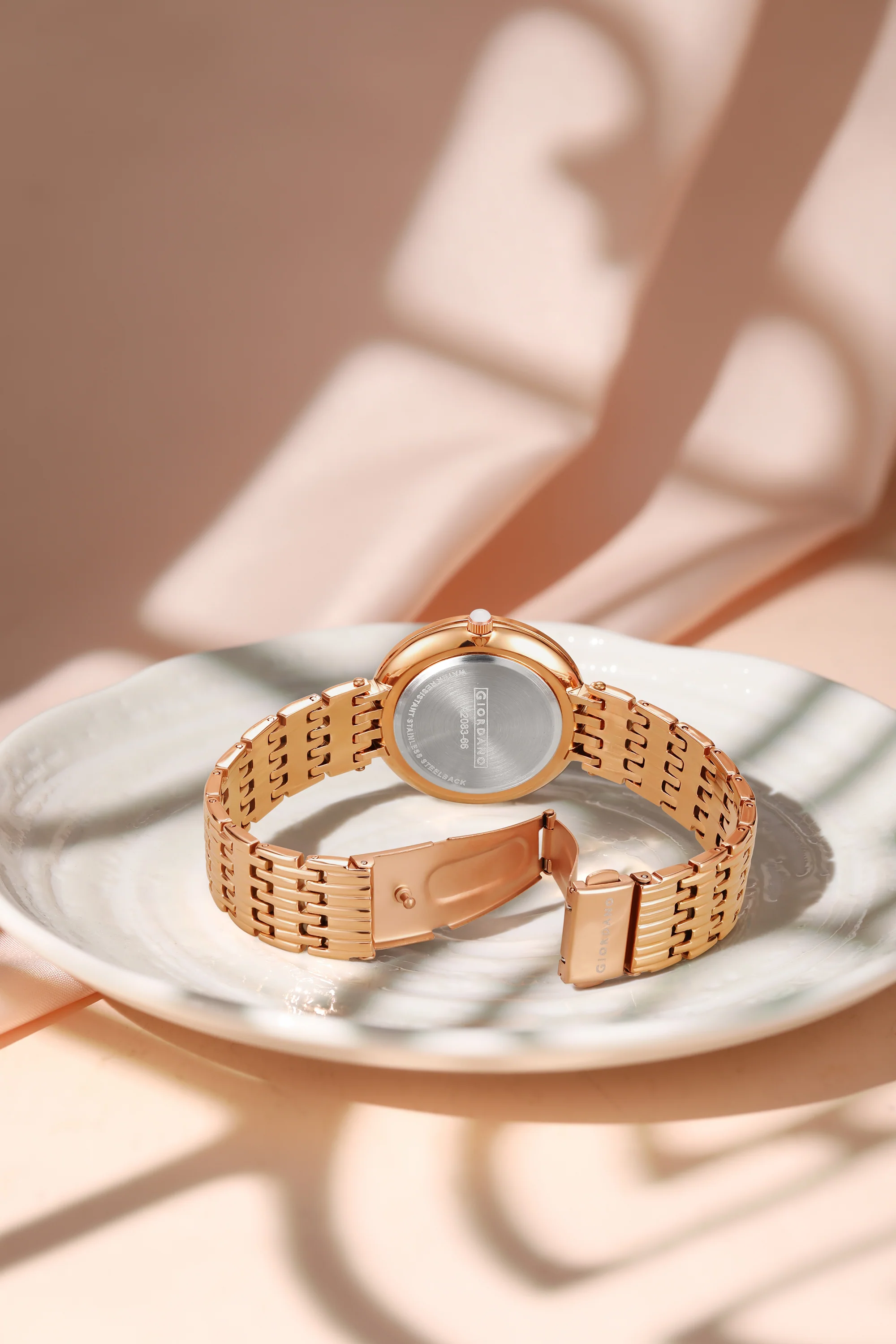 Giordano Eleganza Collection Watch for Women with Stainless Steel Strap and Crystal Embellished Bezel, Roman Numerals-A2083-66 - Image 4