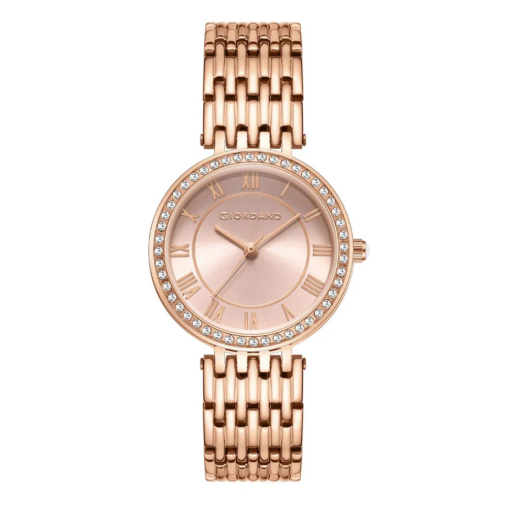 Giordano Eleganza Collection Watch for Women with Stainless Steel Strap and Crystal Embellished Bezel, Roman Numerals-A2083-66 - Image 5