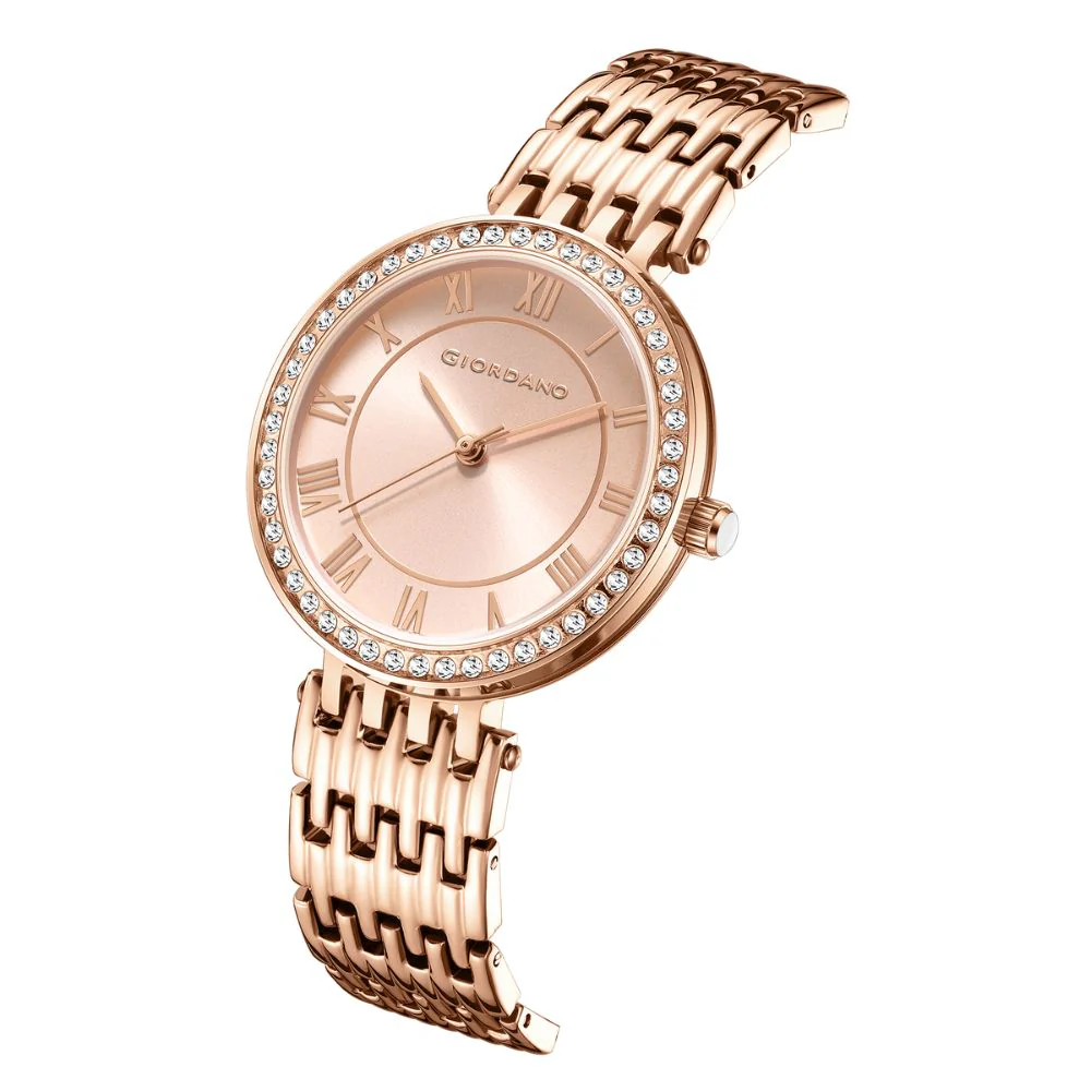 Giordano Eleganza Collection Watch for Women with Stainless Steel Strap and Crystal Embellished Bezel, Roman Numerals-A2083-66 - Image 6
