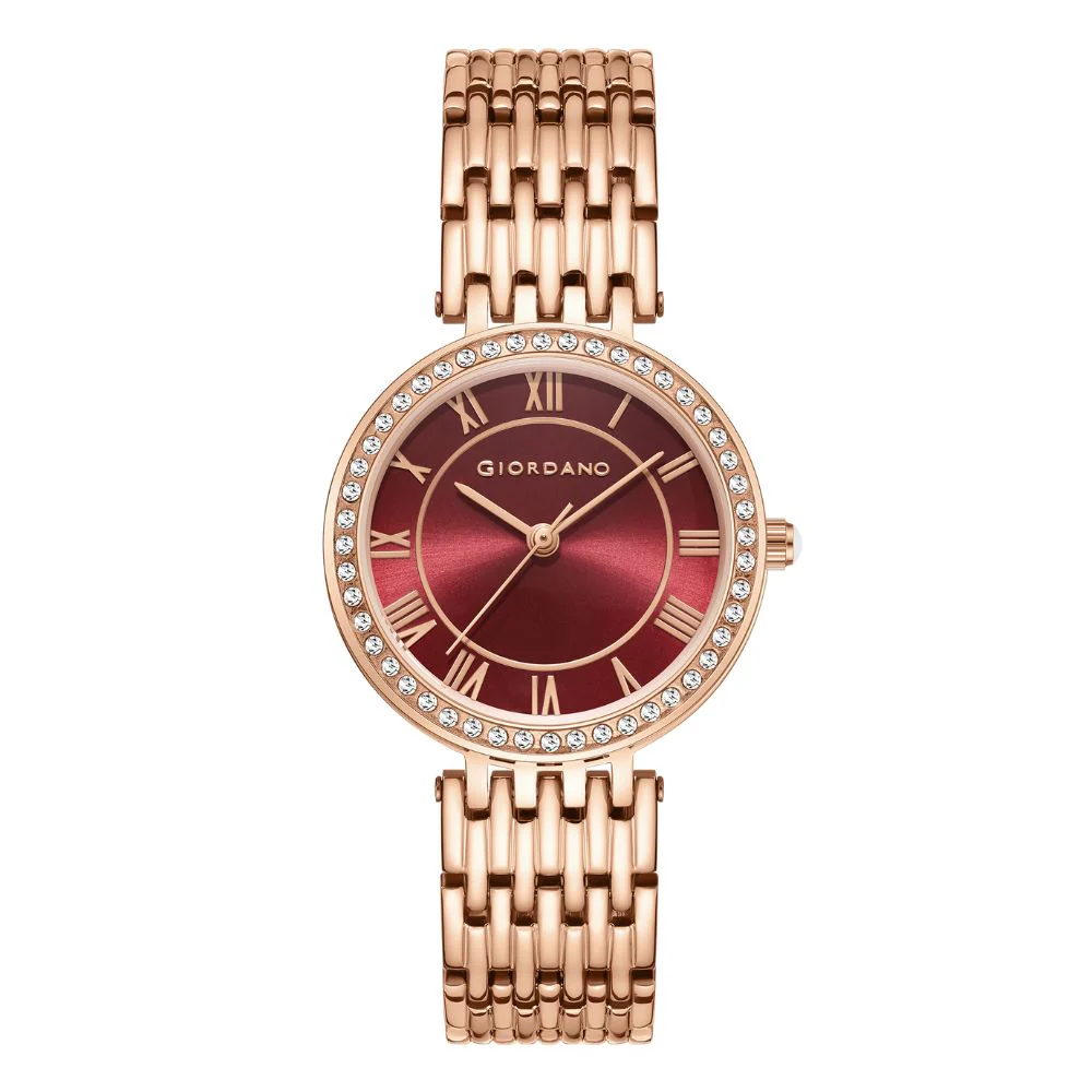 Giordano Eleganza Collection Watch for Women with Stainless Steel Strap and Crystal Embellished Bezel, Roman Numerals-A2083-88 - Image 2