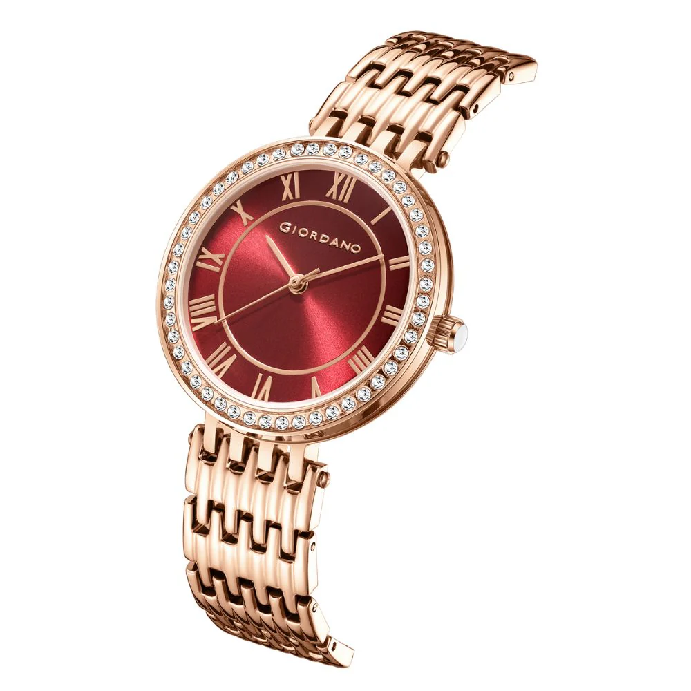 Giordano Eleganza Collection Watch for Women with Stainless Steel Strap and Crystal Embellished Bezel, Roman Numerals-A2083-88 - Image 3