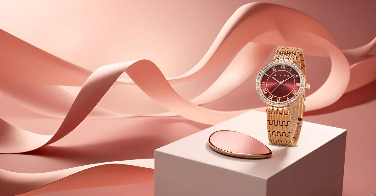 Giordano Eleganza Collection Watch for Women with Stainless Steel Strap and Crystal Embellished Bezel, Roman Numerals-A2083-88 - Image 4