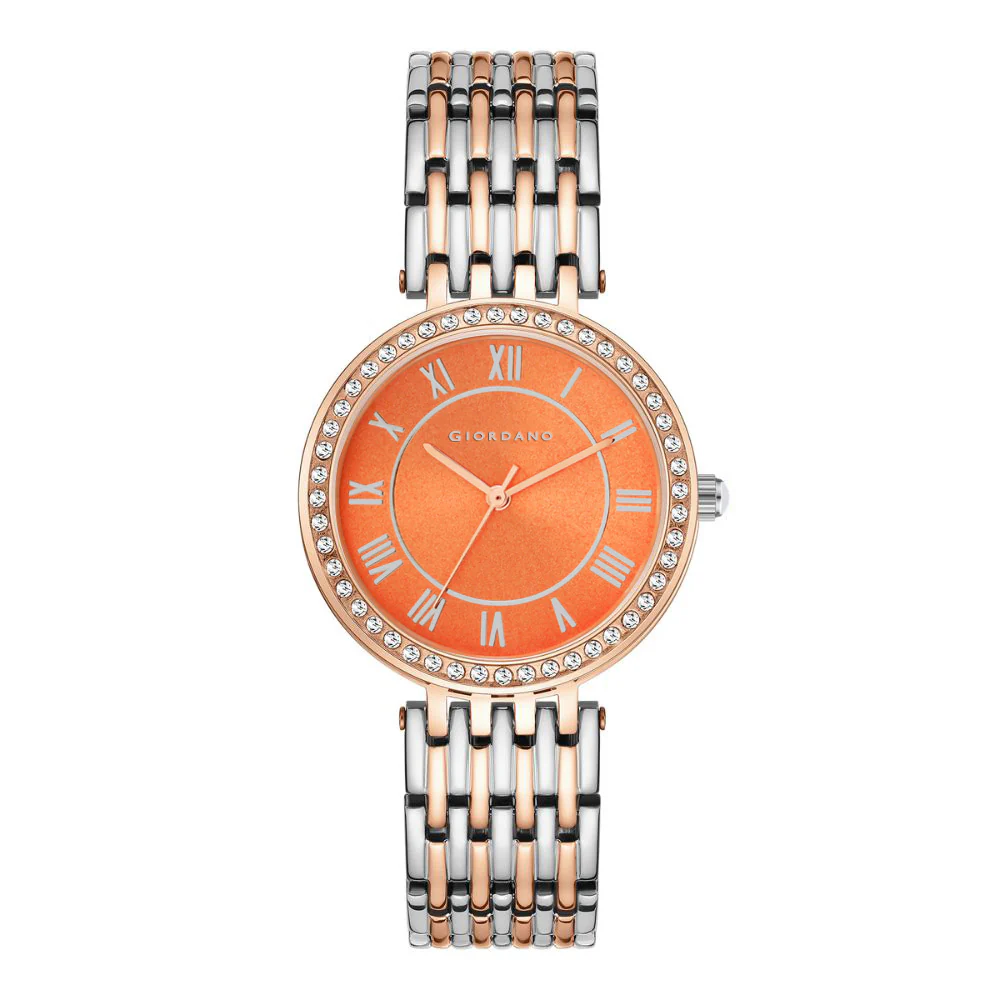 Giordano Eleganza Collection Watch for Women with Stainless Steel Strap and Crystal Embellished Bezel, Roman Numerals-A2083-88A - Image 4