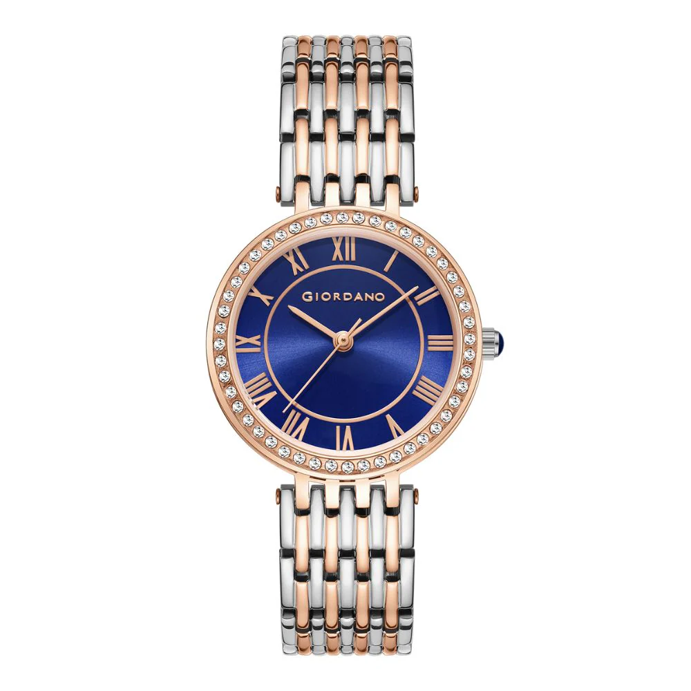 Giordano Eleganza Collection Watch for Women with Stainless Steel Strap and Crystal Embellished Bezel, Roman Numerals-A2083-99 - Image 5